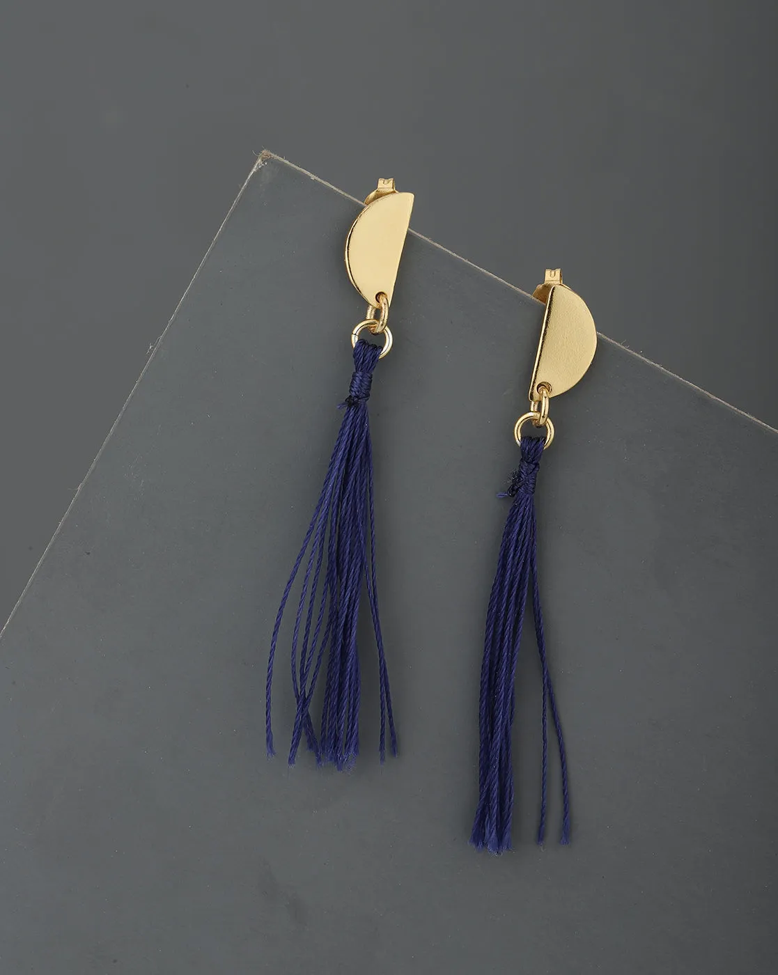 Carlton London Gold Plated Navy Blue Tasselled Contemporary Drop Earring For Women