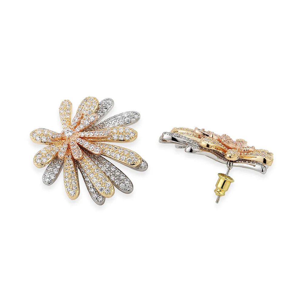 Carlton London Premium Jwlry-Gold & Silver Toned Cz Studded Gold-Plated Floral Handcrafted Studs Earrings Fje4143