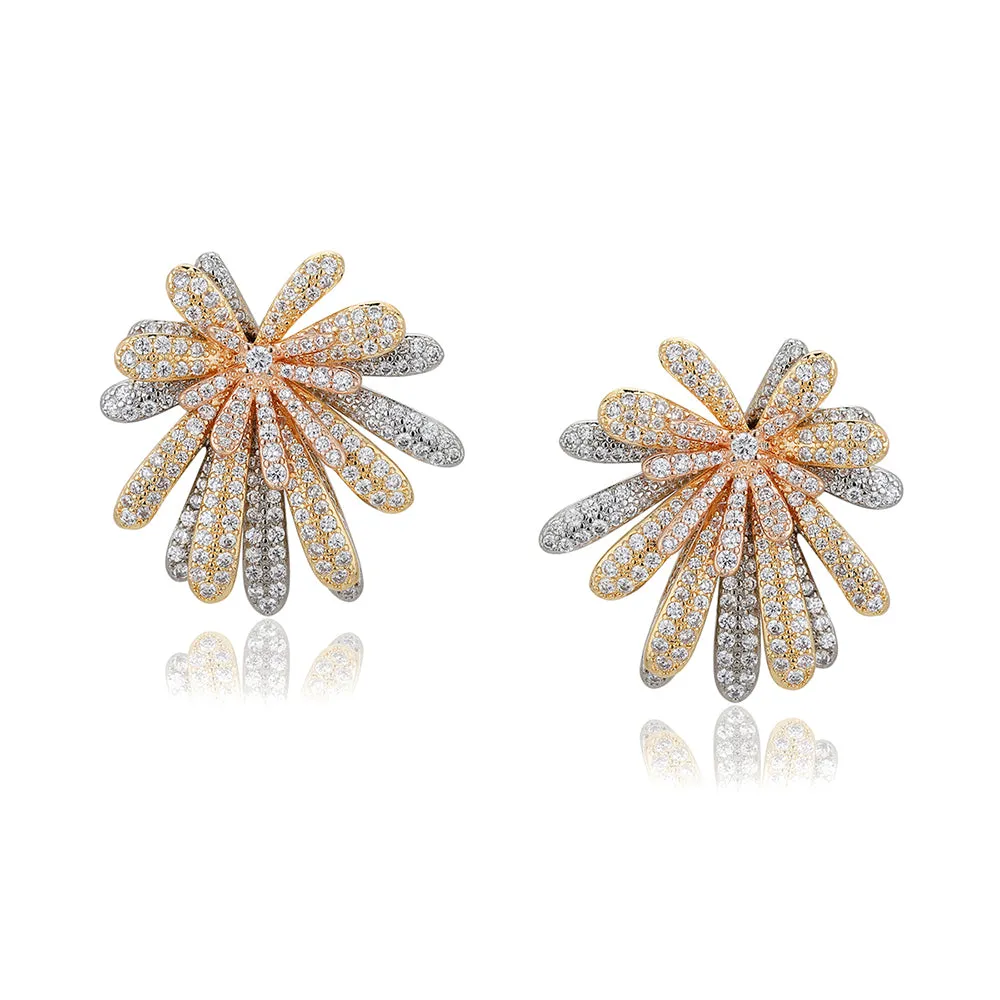 Carlton London Premium Jwlry-Gold & Silver Toned Cz Studded Gold-Plated Floral Handcrafted Studs Earrings Fje4143