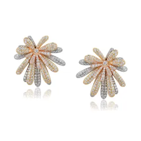 Carlton London Premium Jwlry-Gold & Silver Toned Cz Studded Gold-Plated Floral Handcrafted Studs Earrings Fje4143