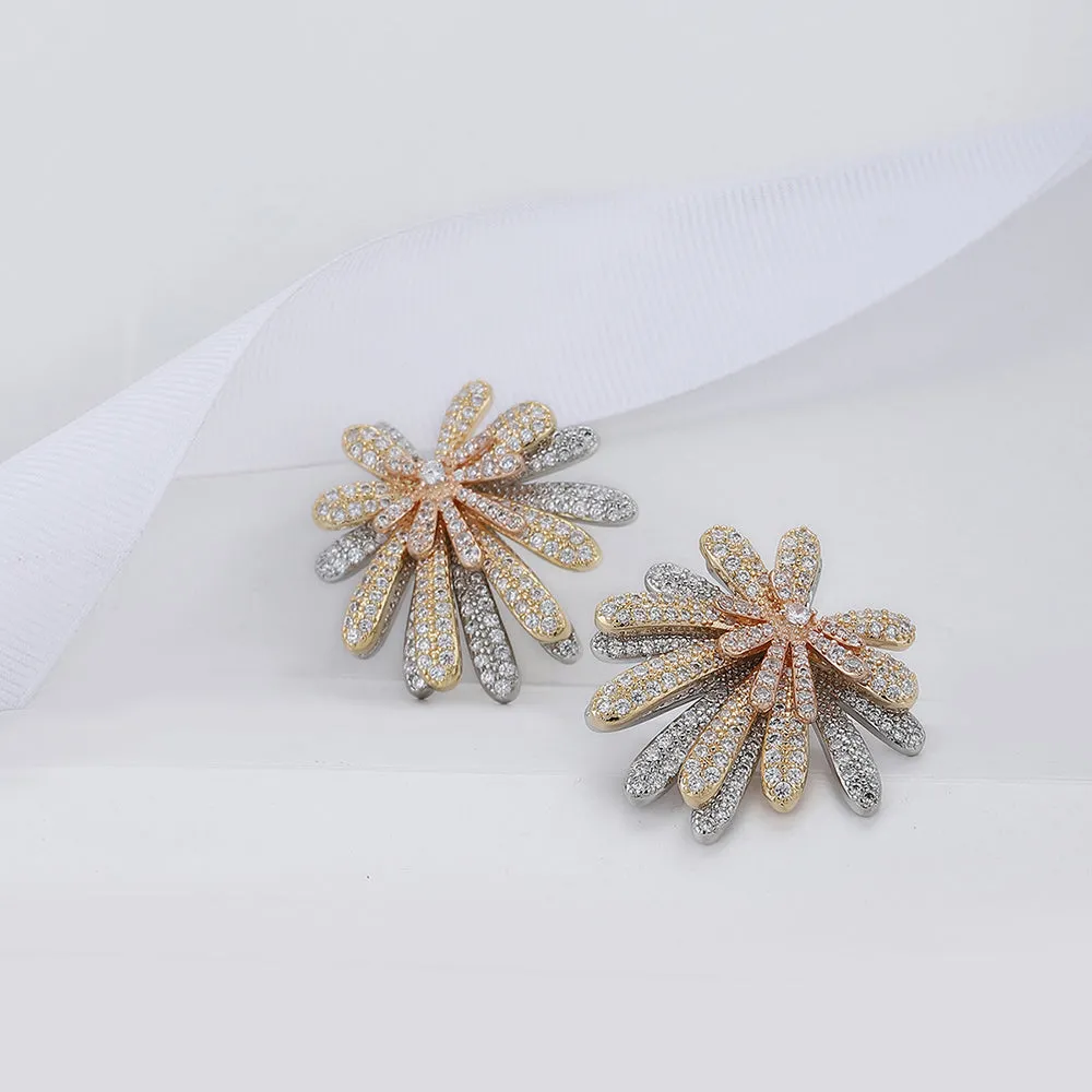 Carlton London Premium Jwlry-Gold & Silver Toned Cz Studded Gold-Plated Floral Handcrafted Studs Earrings Fje4143