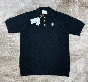 CASABLANCA logo-embroidered Bouclé Polo Shirt Black