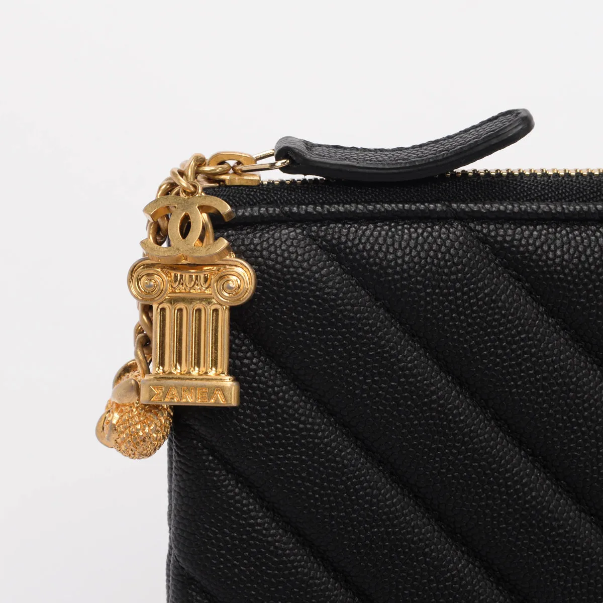 Chanel Black Chevron Caviar Large O Case Pouch