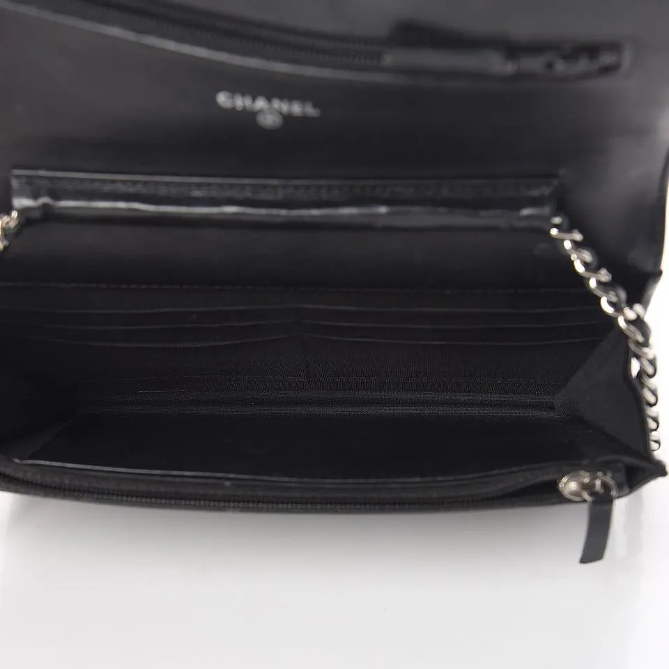 Chanel Boy Wallet on Chain Glazed Woc Black Calfskin Leather Shoulder Bag