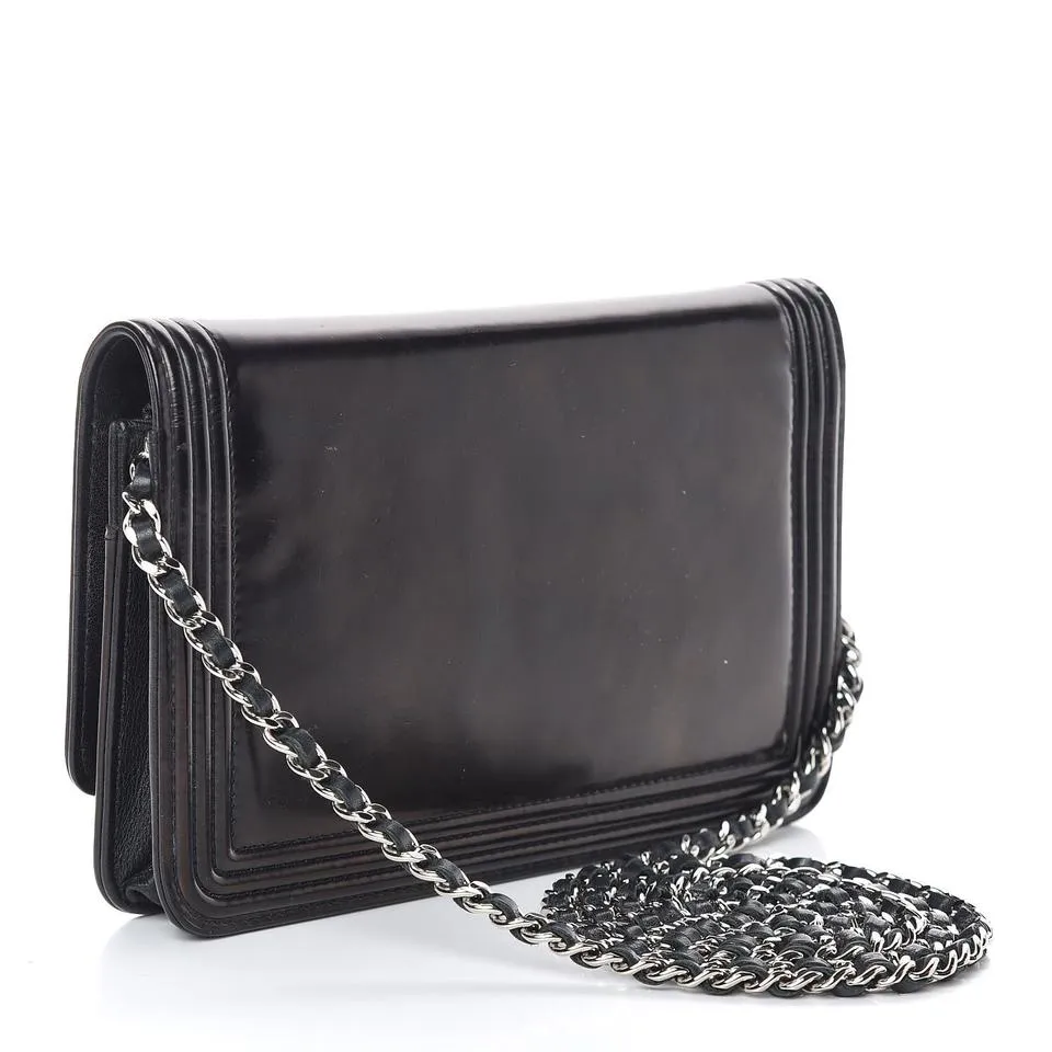 Chanel Boy Wallet on Chain Glazed Woc Black Calfskin Leather Shoulder Bag