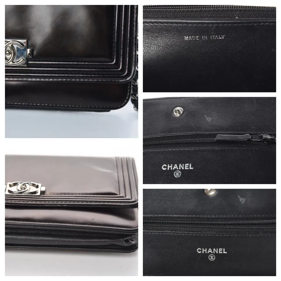 Chanel Boy Wallet on Chain Glazed Woc Black Calfskin Leather Shoulder Bag