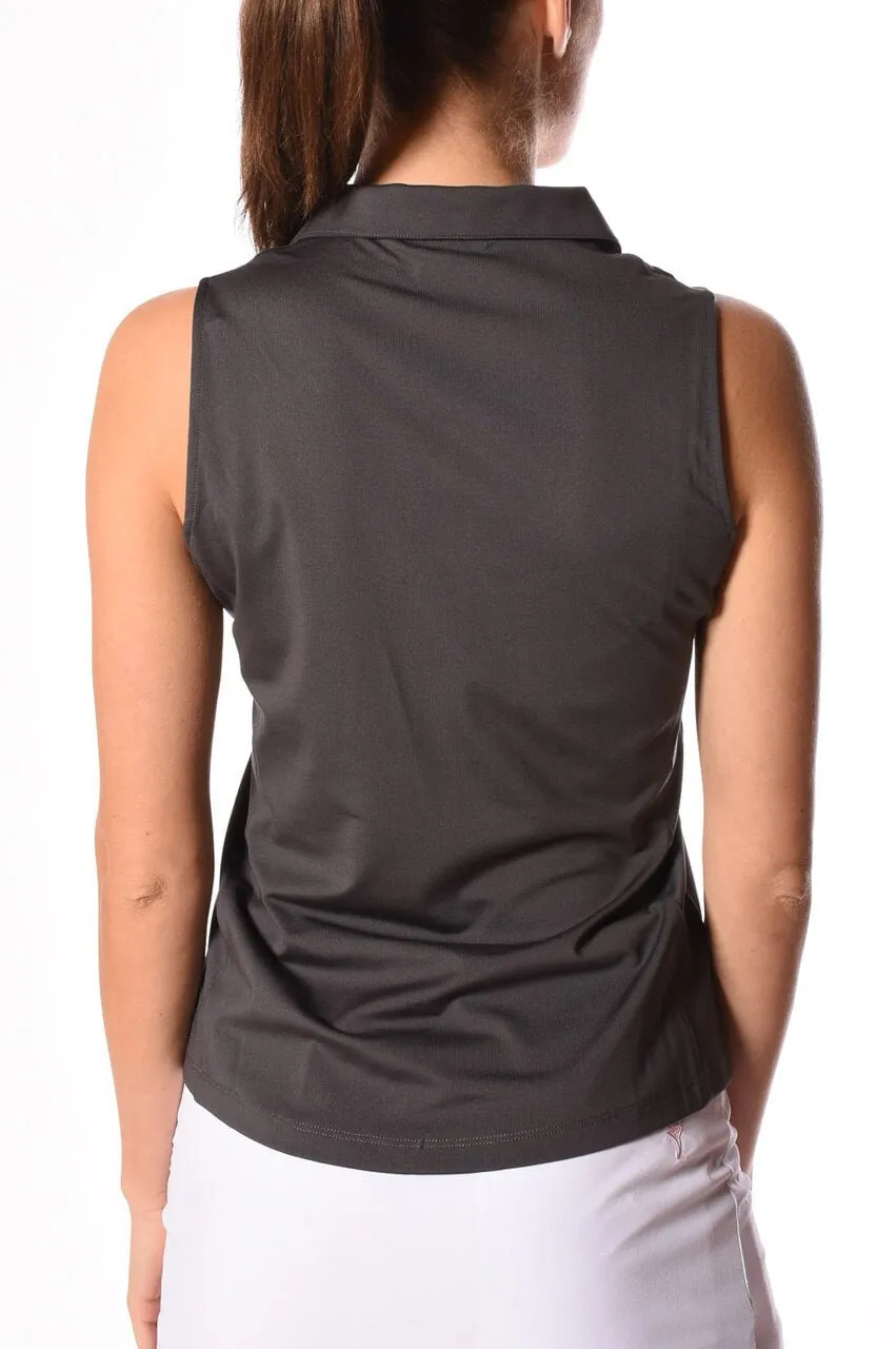 Charcoal Sleeveless Zip Polo