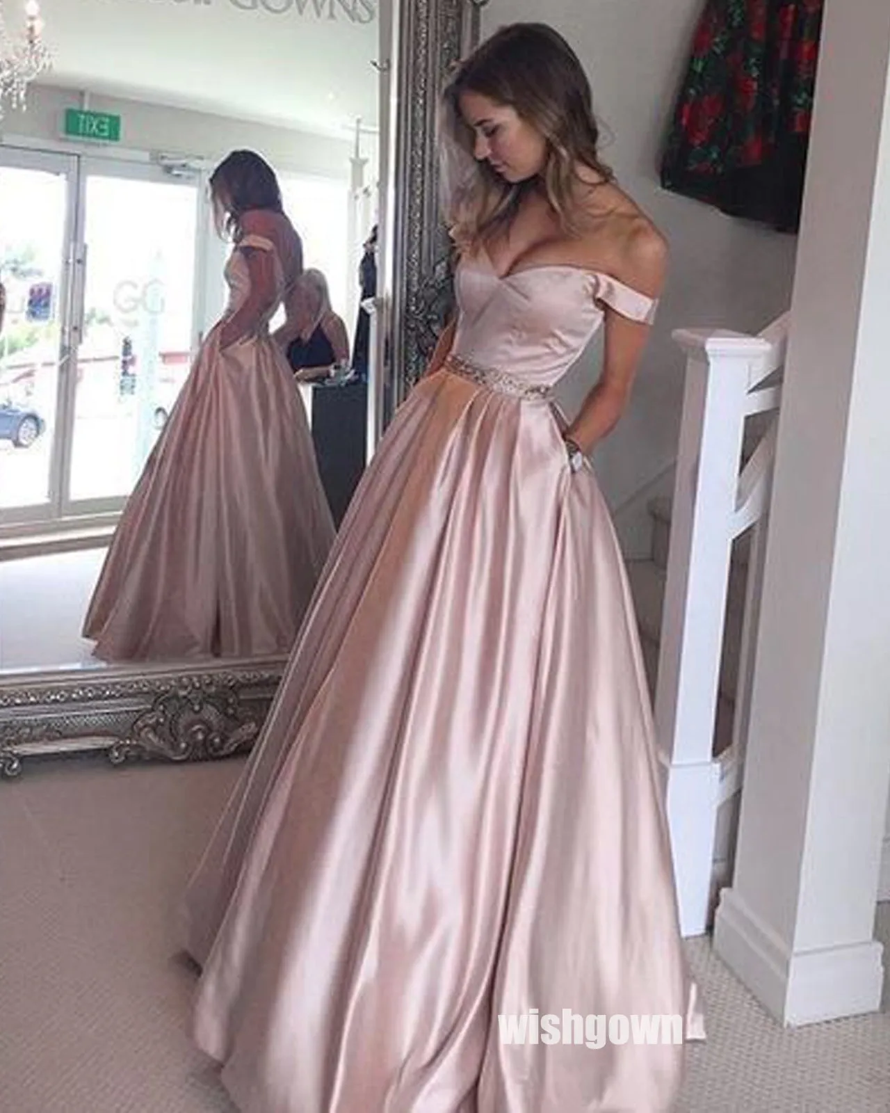 Charming Off-shoulder A-line Long Prom Dresses PG1207