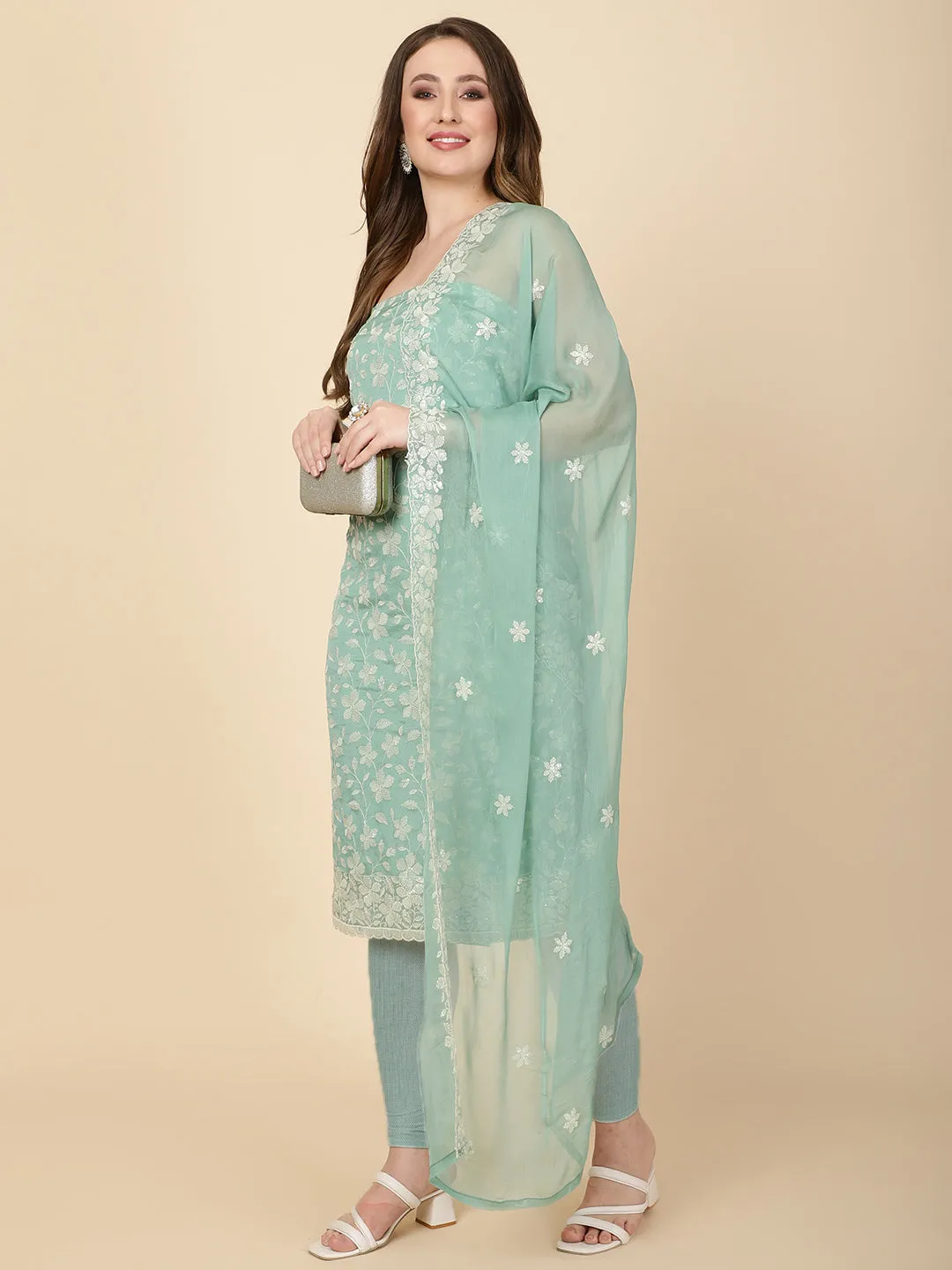 Chinnon Embroidered Unstitched Suit Piece With Dupatta