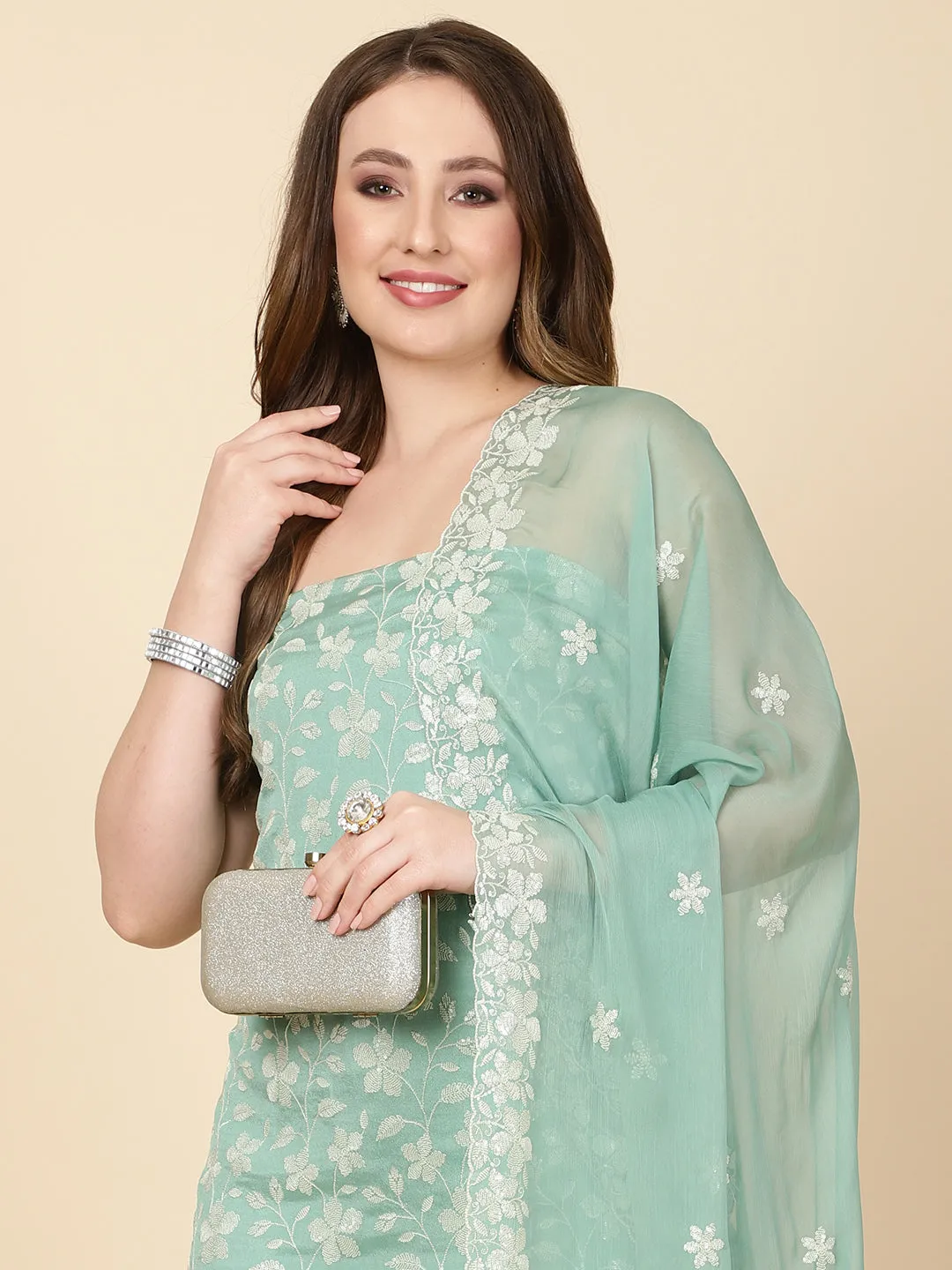 Chinnon Embroidered Unstitched Suit Piece With Dupatta