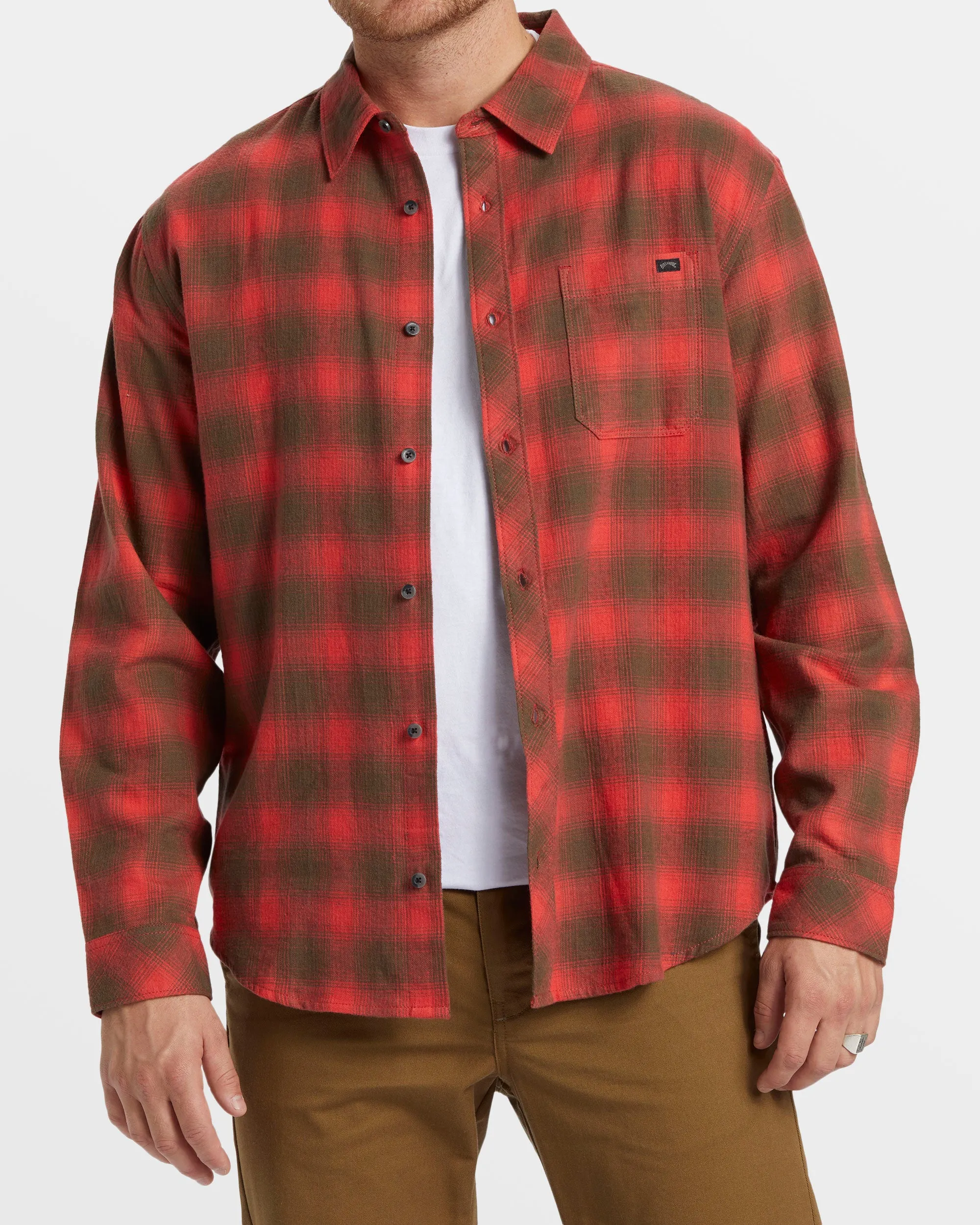 Coastline Long Sleeve Flannel Shirt - Red