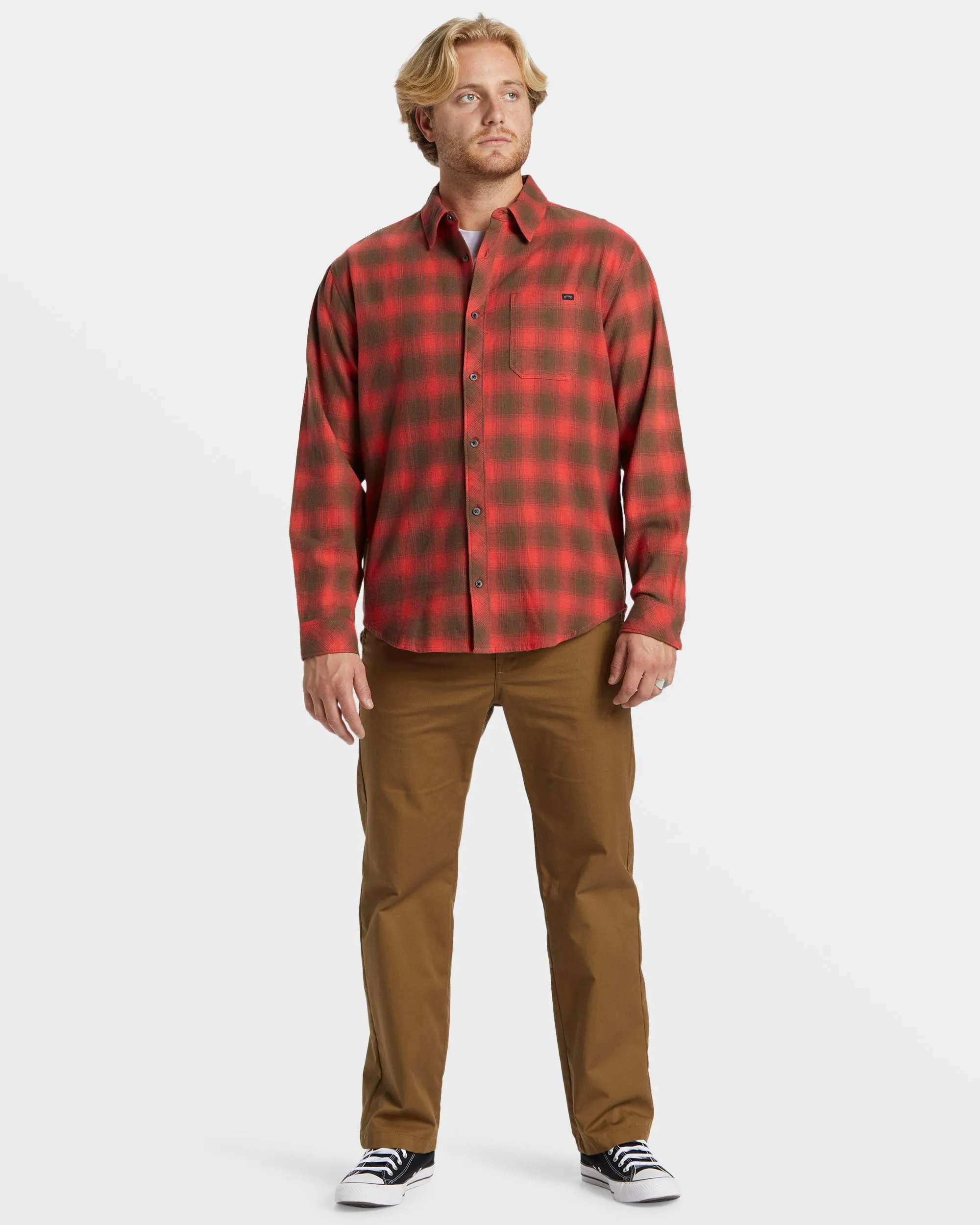 Coastline Long Sleeve Flannel Shirt - Red