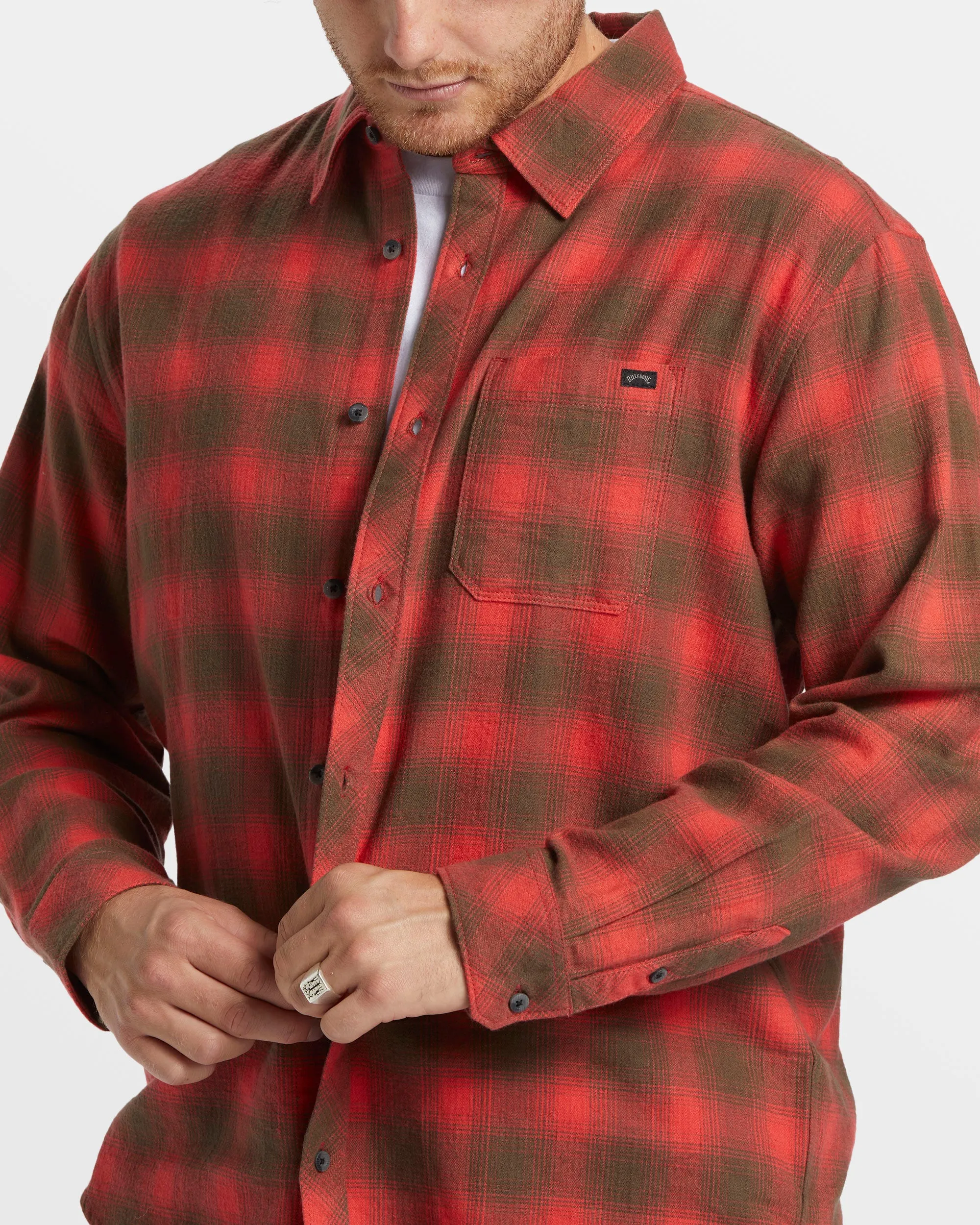 Coastline Long Sleeve Flannel Shirt - Red