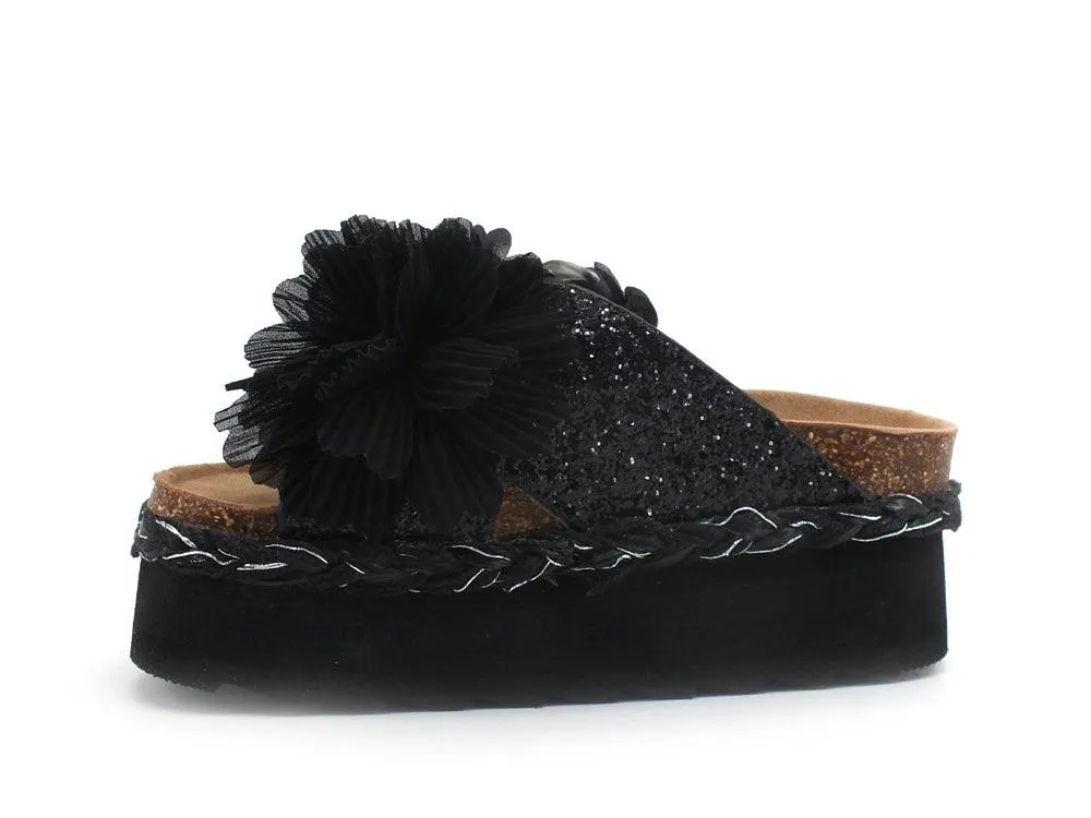 COLORS OF CALIFORNIA Ciabatta Platform Glitter Fiore Black HC.BES041