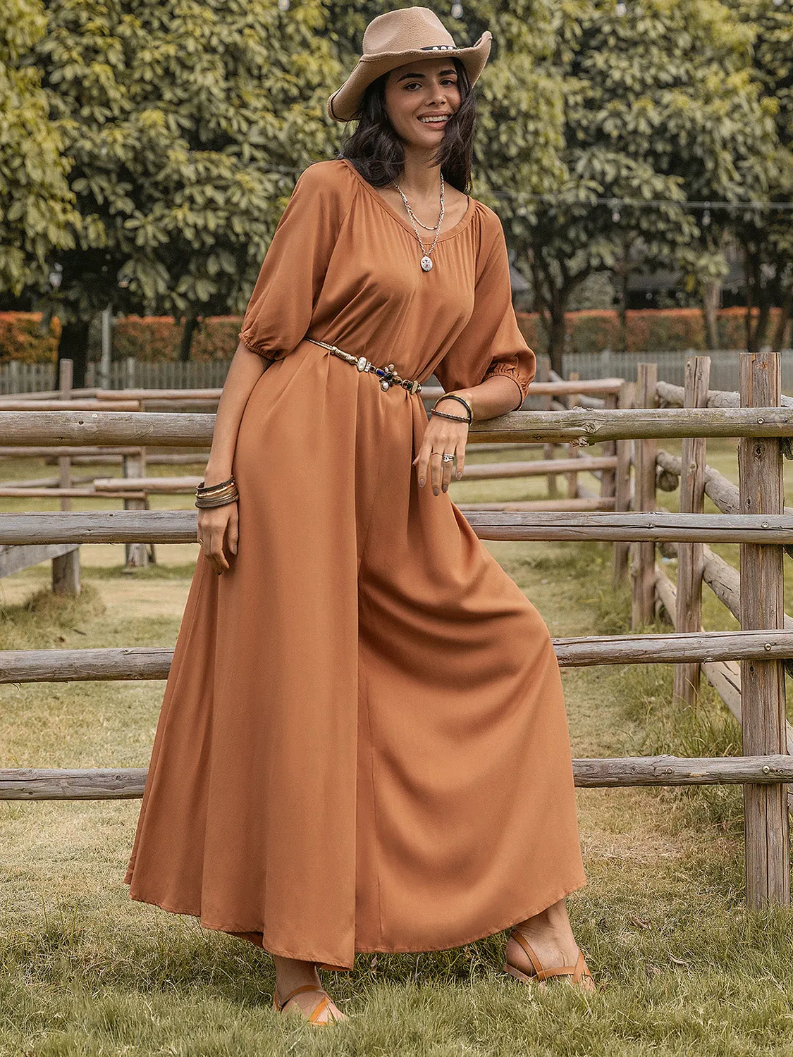 Comfy Chic Caramel Wide Leg Jumpsuit