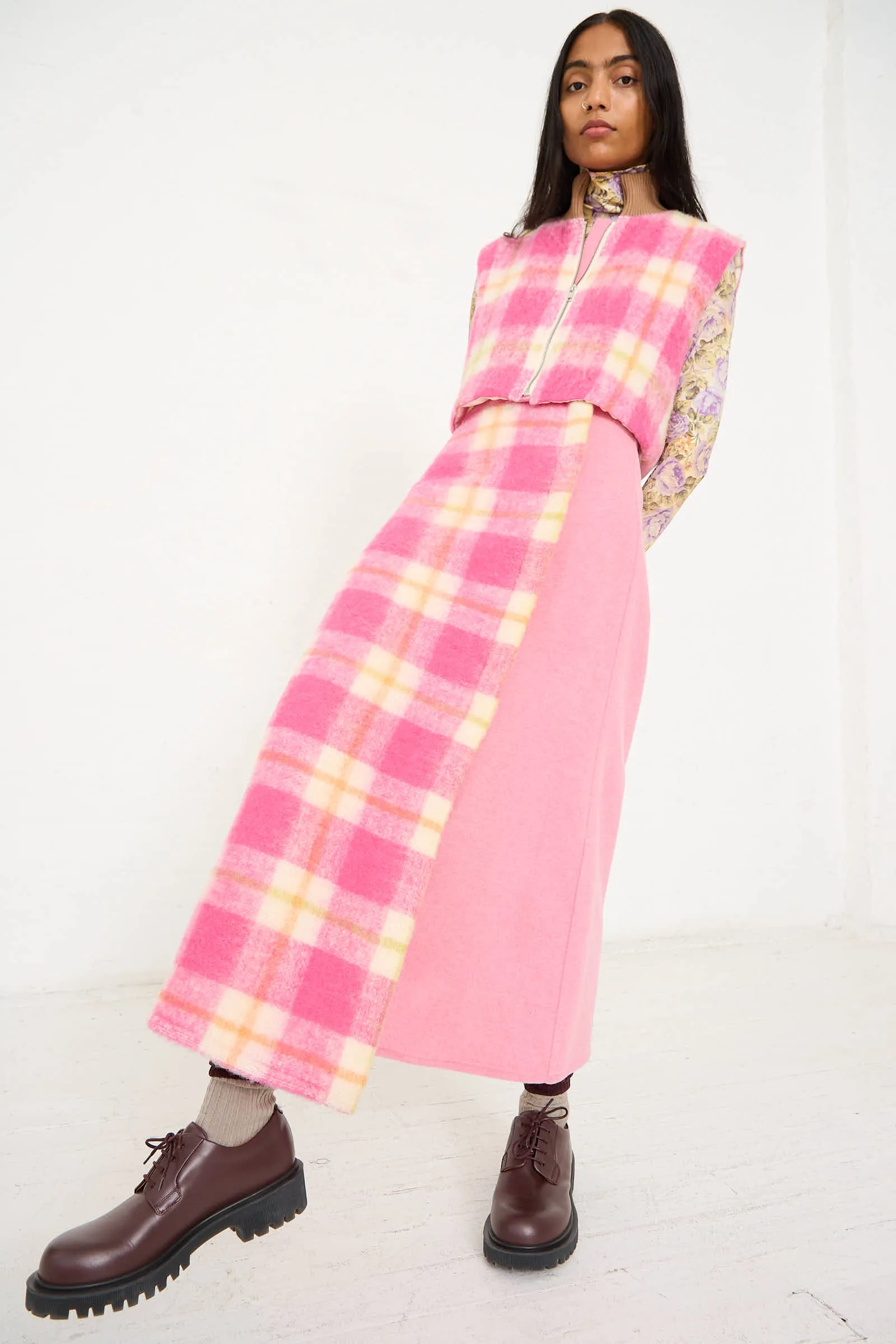 Crossed Skirt in White, Pink and Green Check