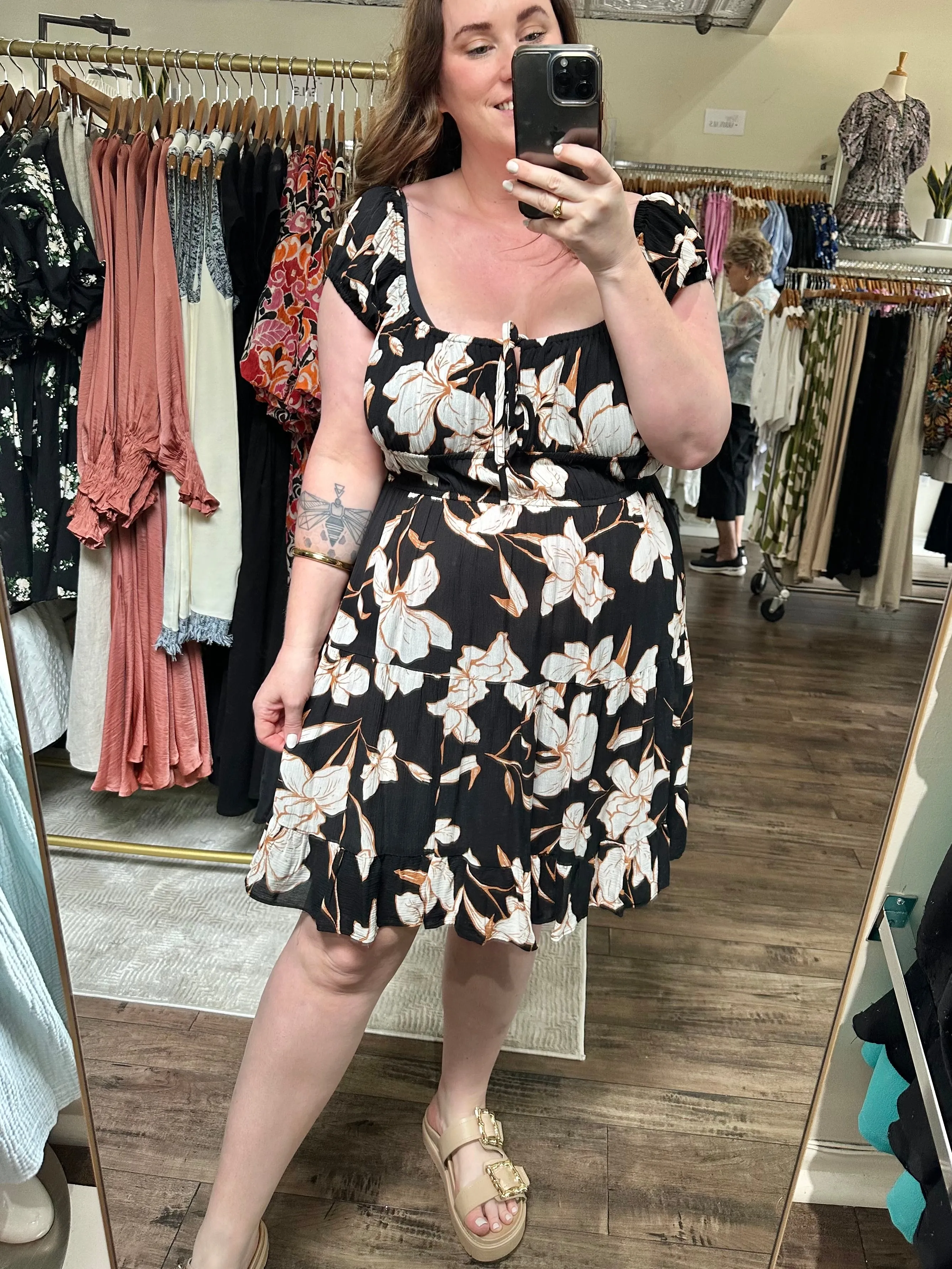 Curvy Black Floral Mini Dress