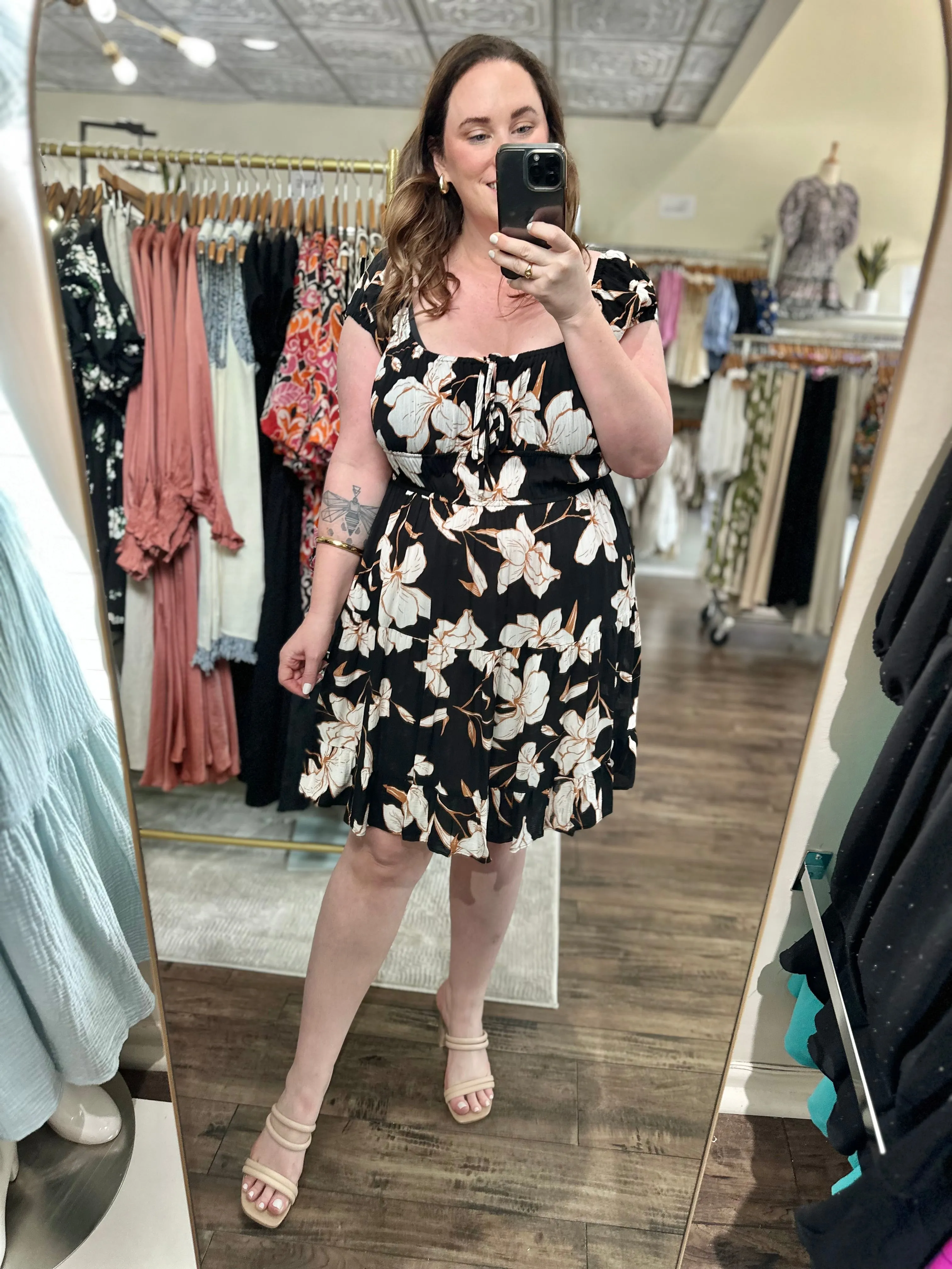 Curvy Black Floral Mini Dress