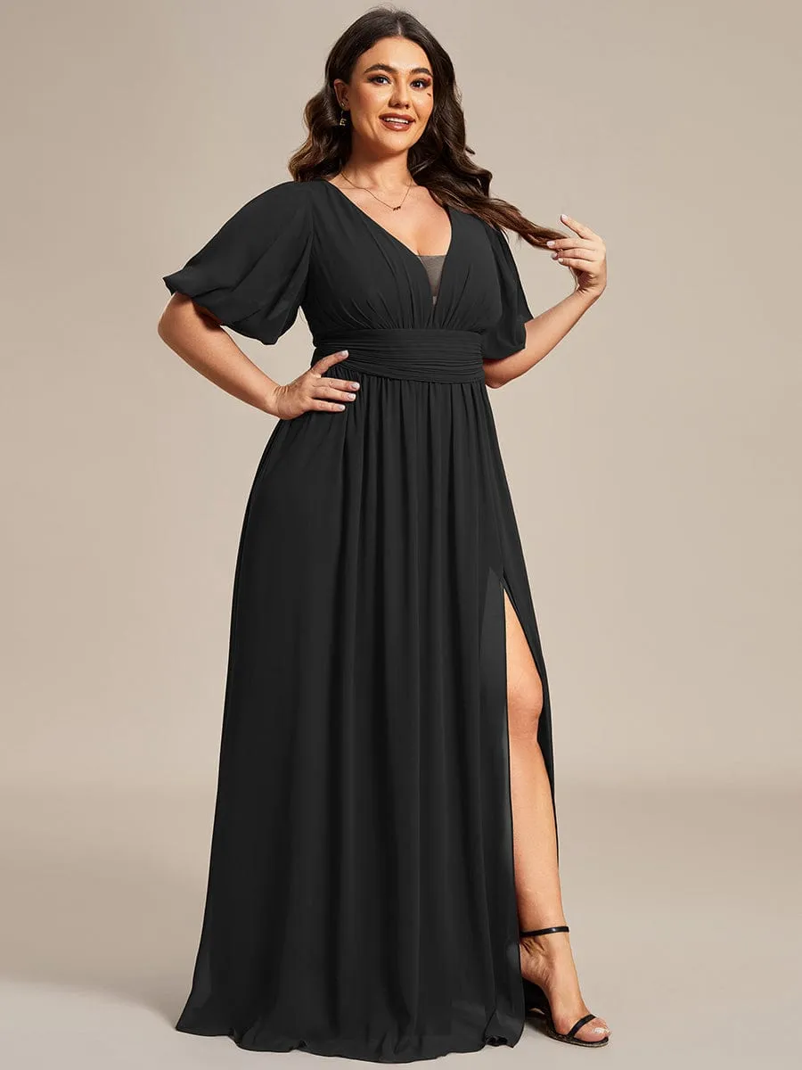 Custom Size V-Neck Front Slit Chiffon Evening Dress