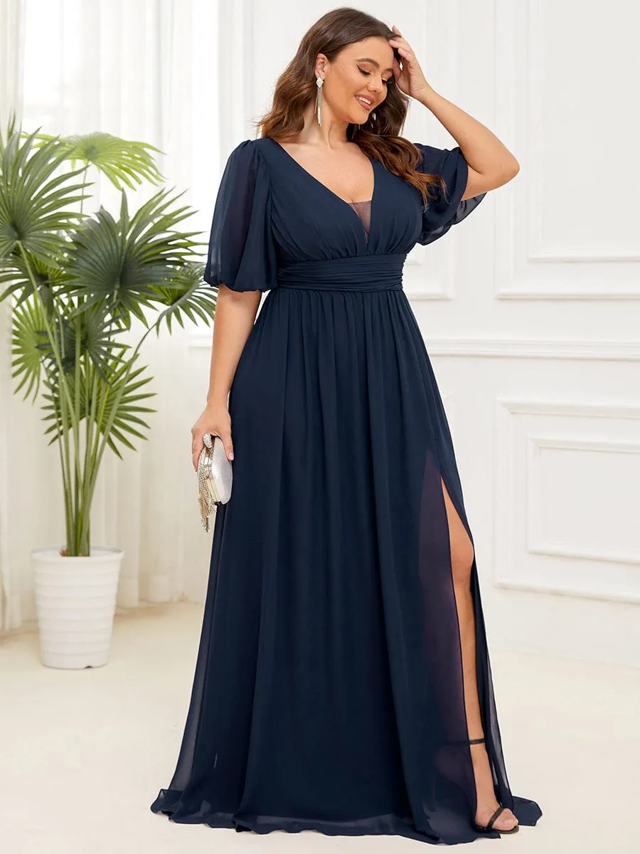 Custom Size V-Neck Front Slit Chiffon Evening Dress