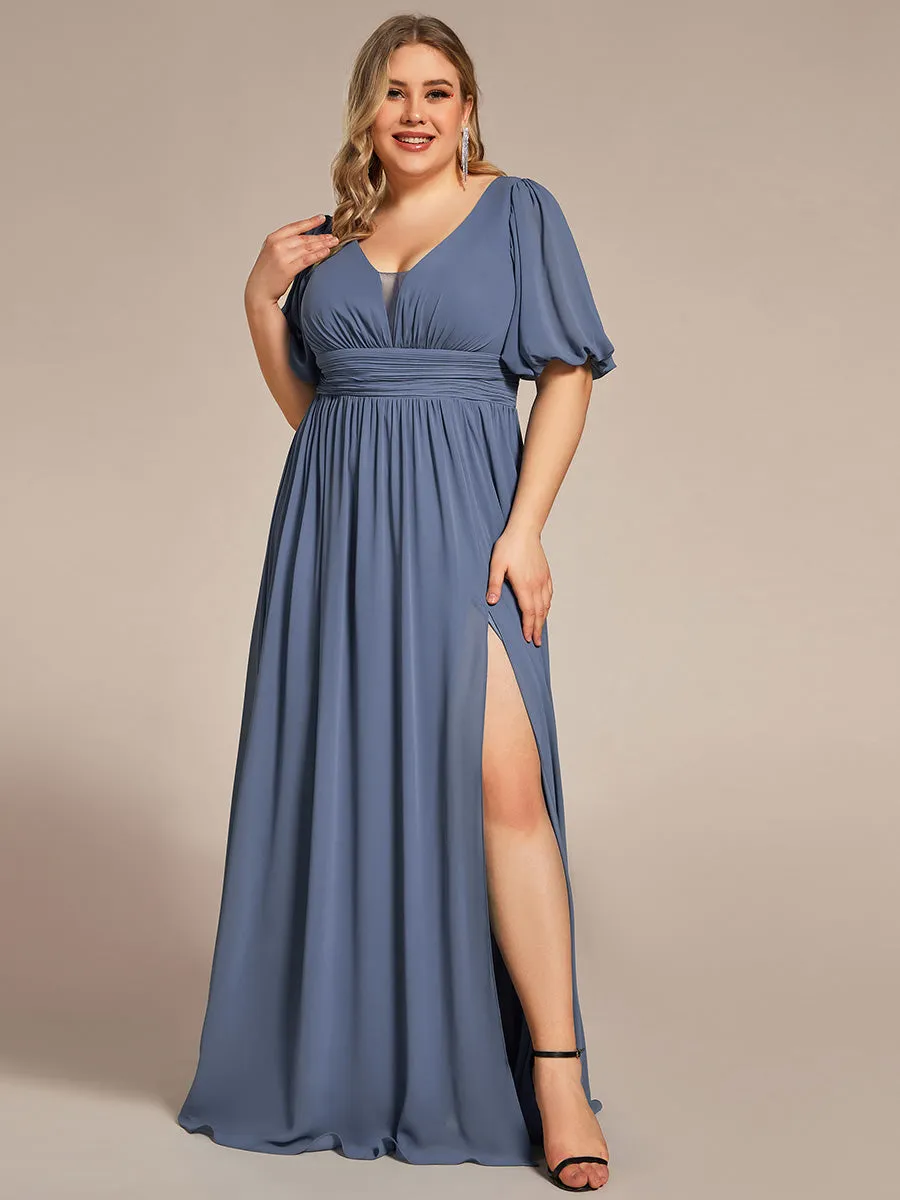 Custom Size V-Neck Front Slit Chiffon Evening Dress