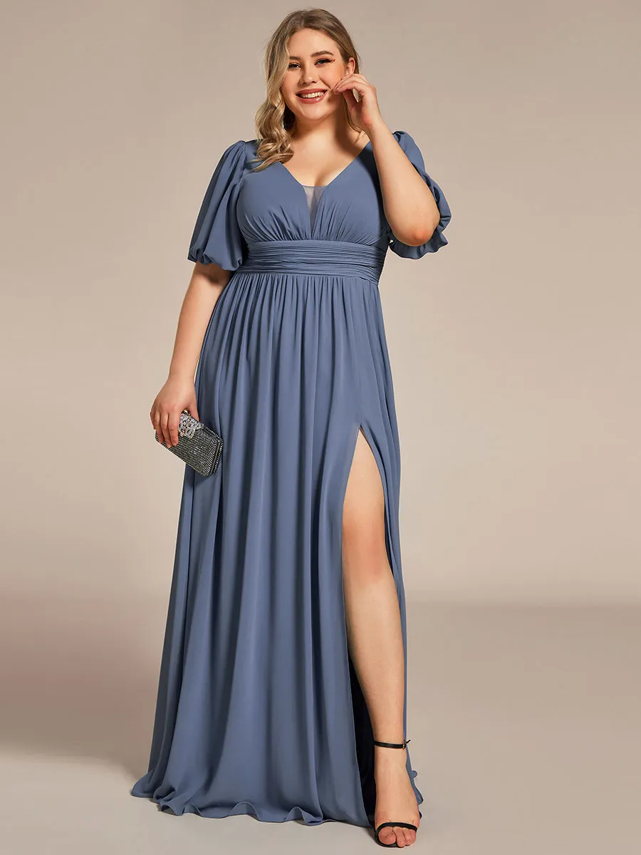 Custom Size V-Neck Front Slit Chiffon Evening Dress