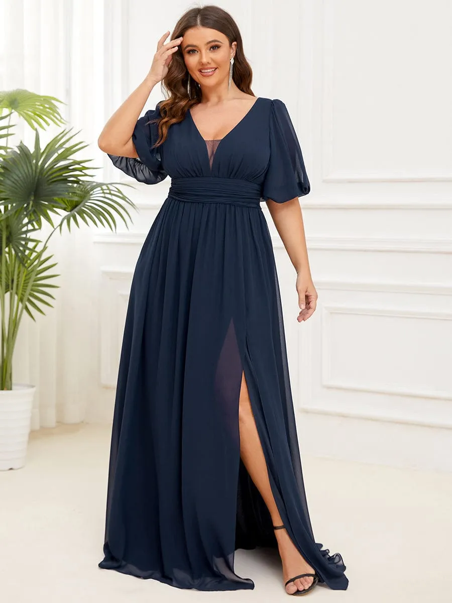 Custom Size V-Neck Front Slit Chiffon Evening Dress