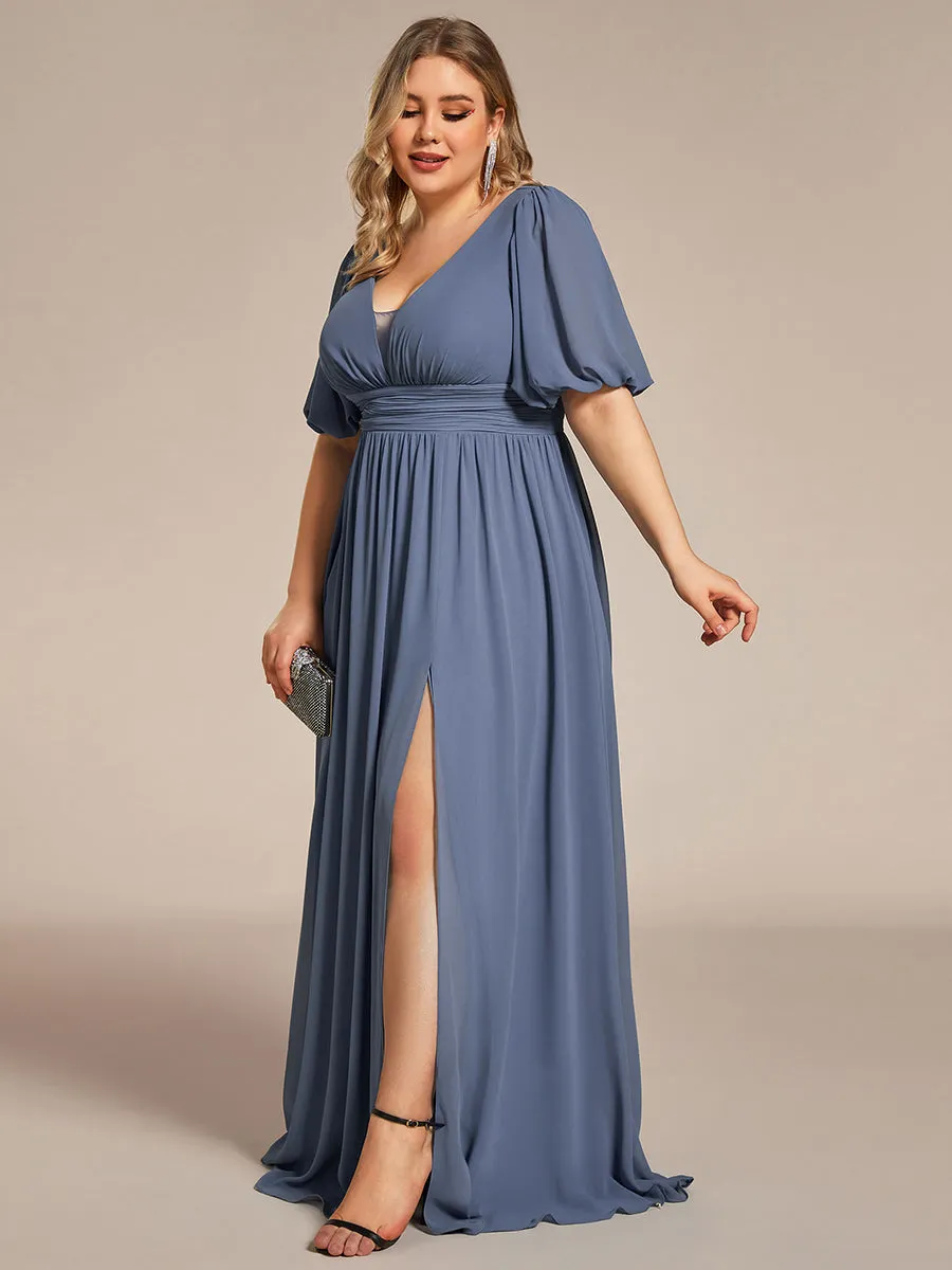 Custom Size V-Neck Front Slit Chiffon Evening Dress