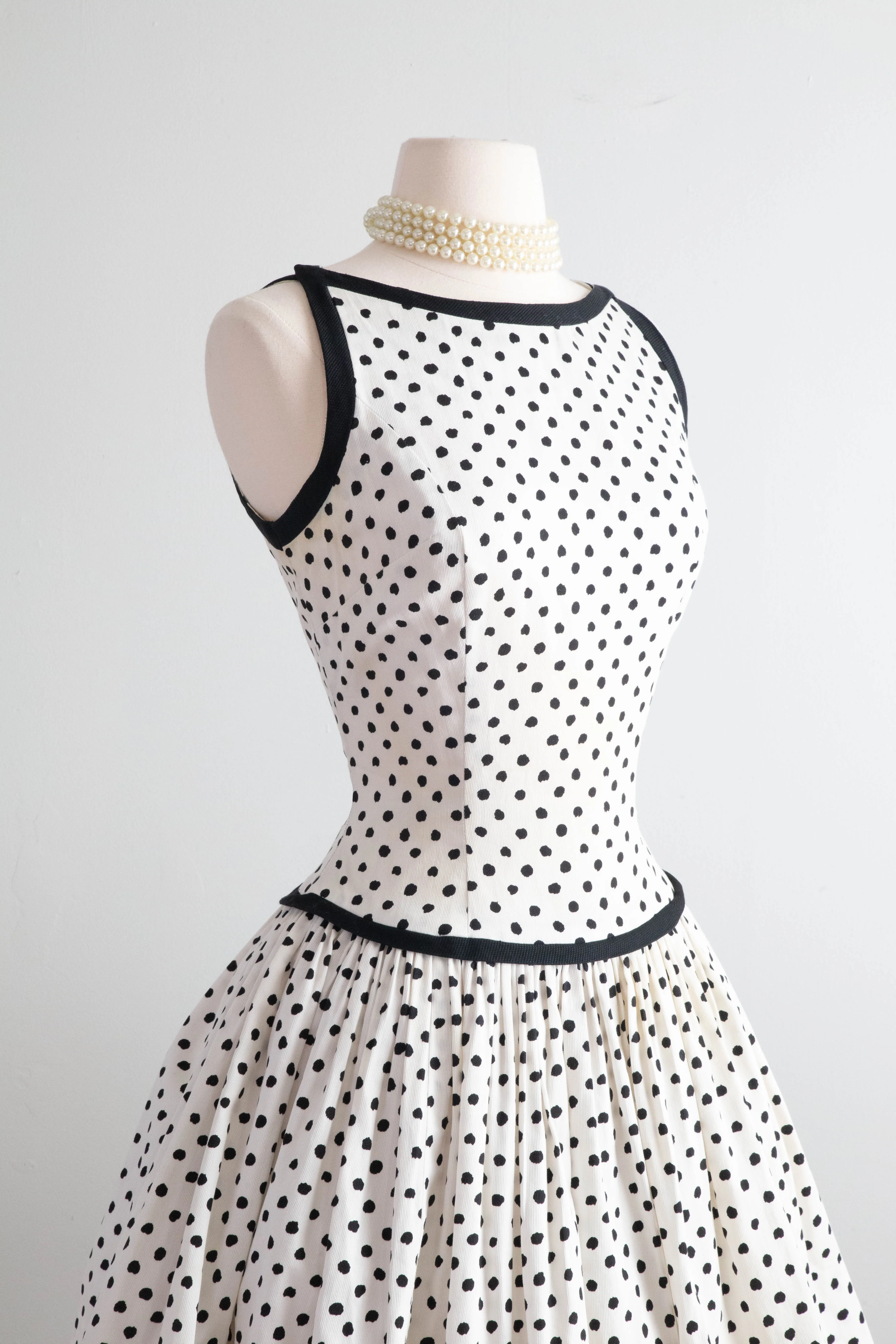 Darling 1950's Polka Dot Cotton Sundress By Johnnye Jr. / Small