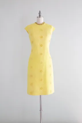 Darling 1960's Ivan Fredricks Sunflower Linen Shift Dress / Medium