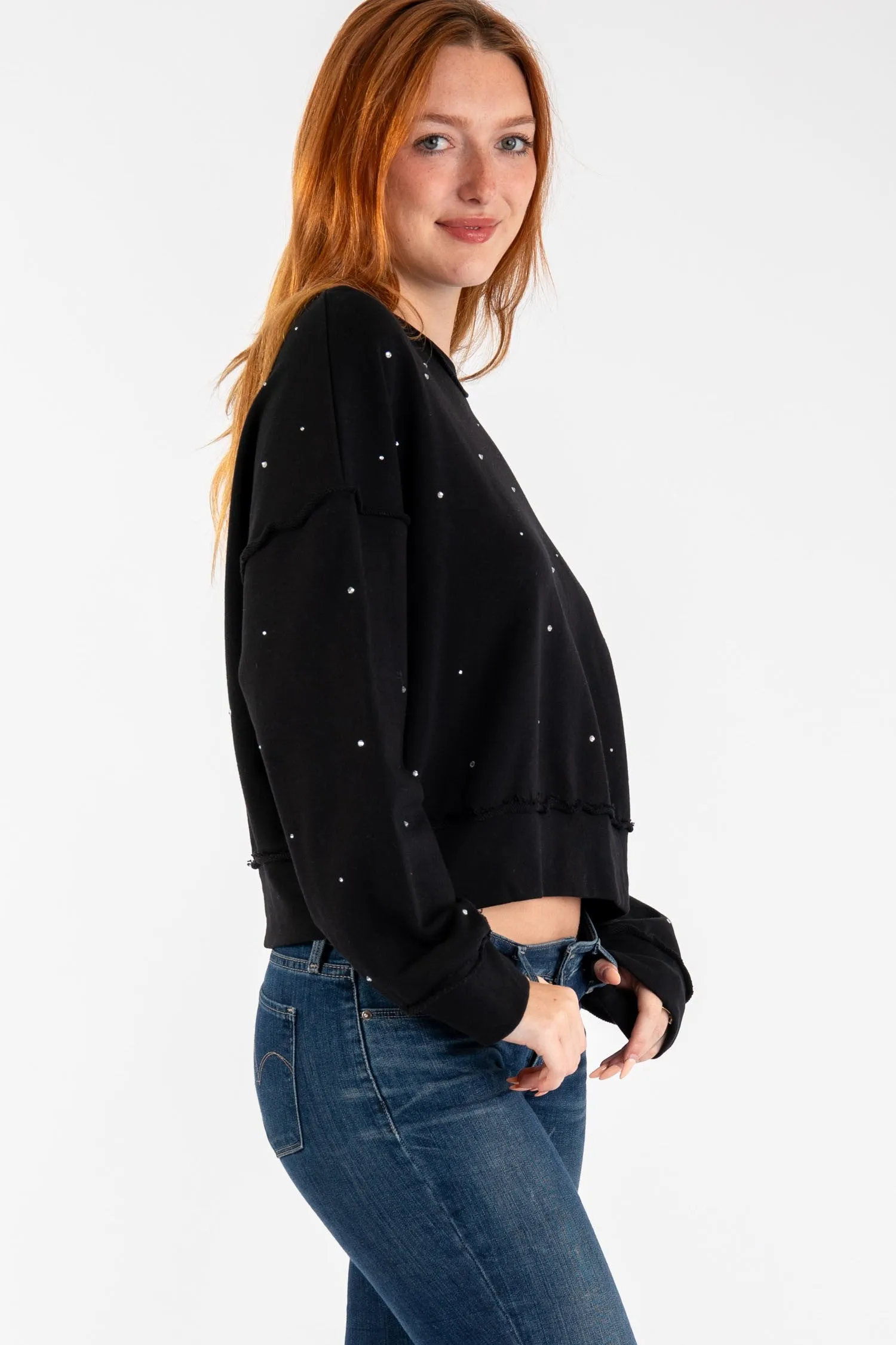 Diamond Studded Sweatshirt - Black