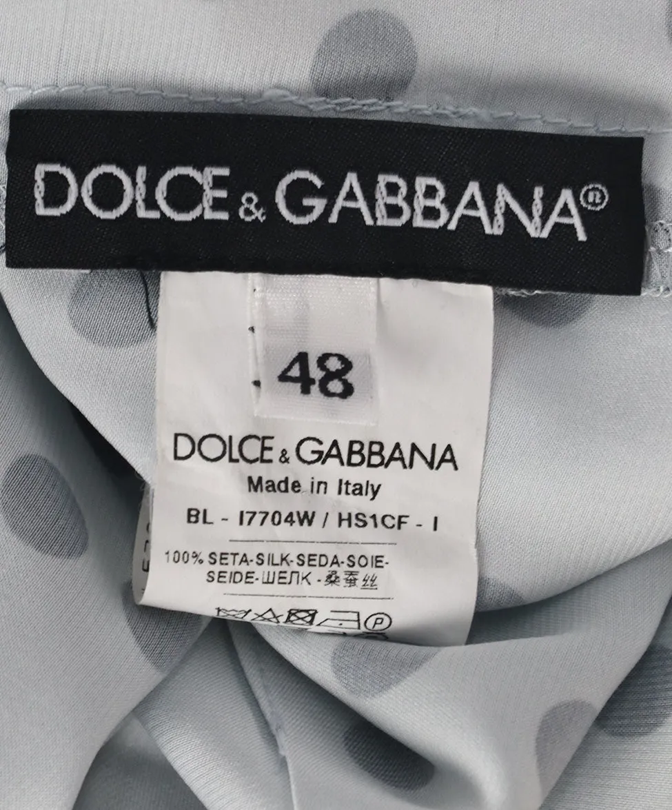 Dolce & Gabbana Size 8 Grey Black Polka Dots Silk Top