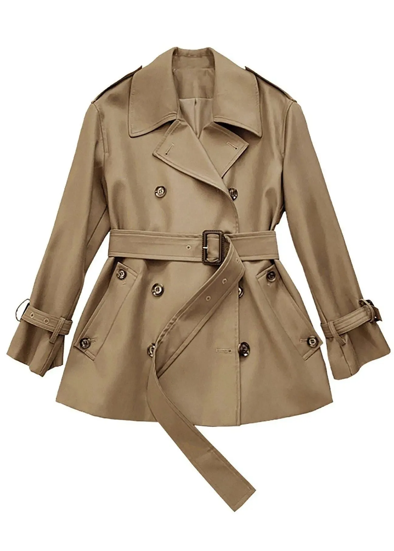 Double Breasted Belted Twill Trench Coat