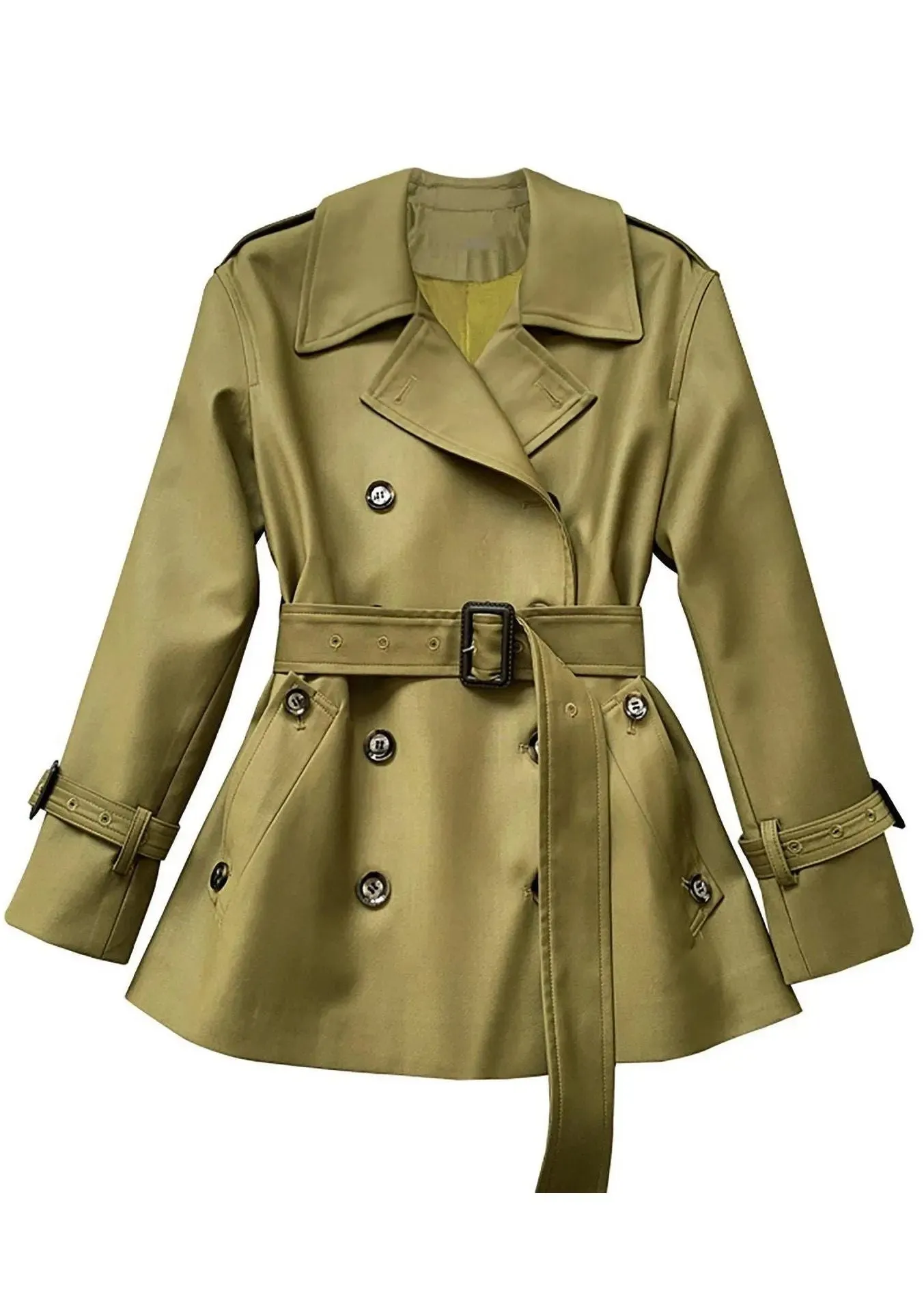 Double Breasted Belted Twill Trench Coat