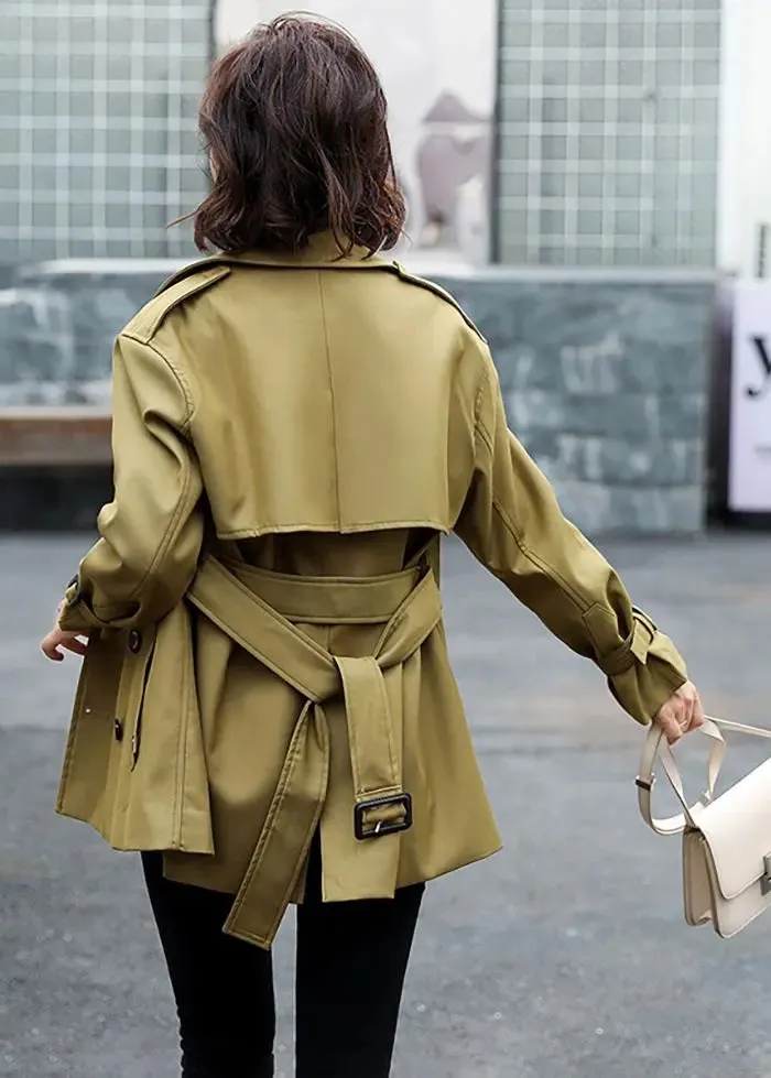 Double Breasted Belted Twill Trench Coat