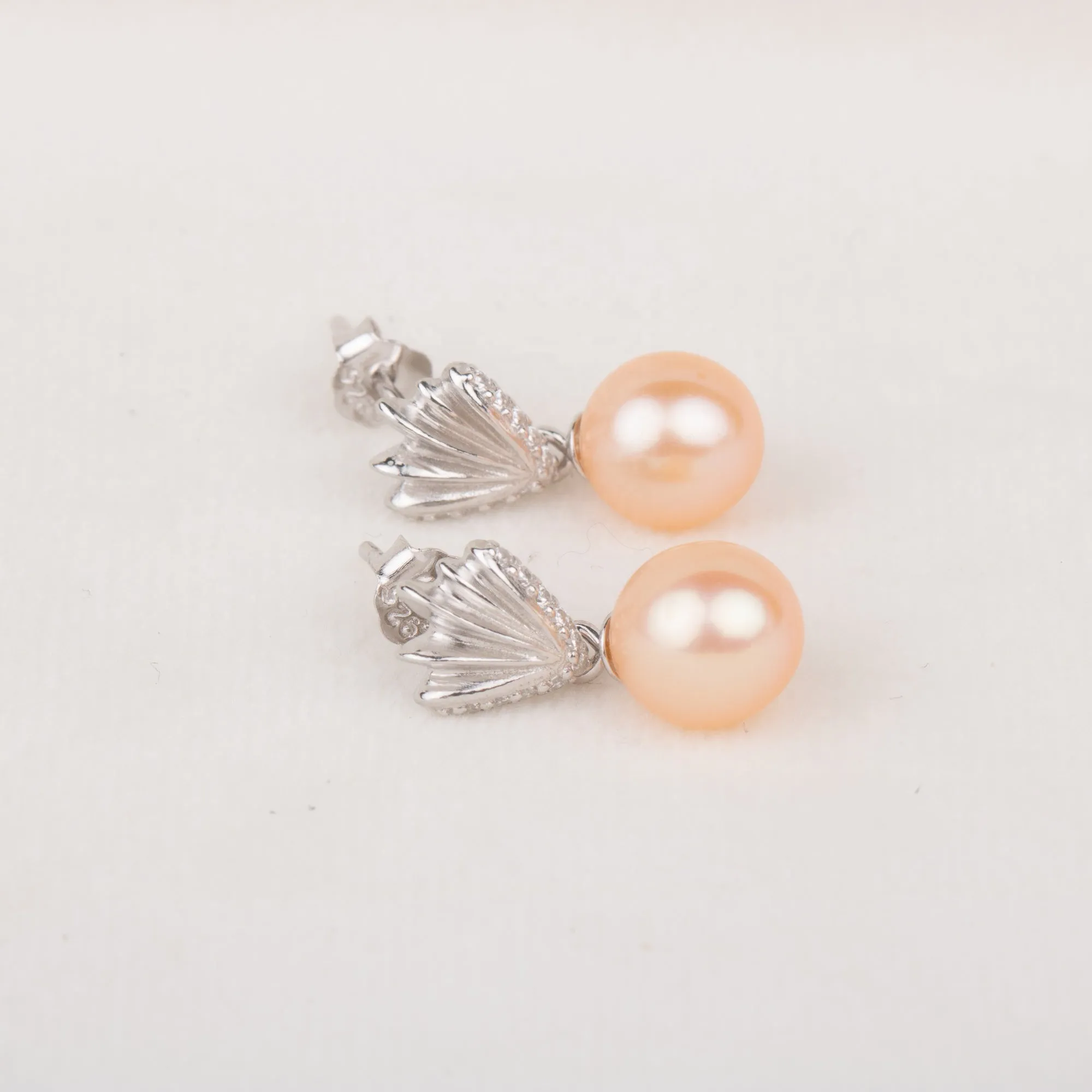 e010683 S925 pearl earring 925 sterling silver DIY 7-8mm Natural Freshwater pearl stud earring for women