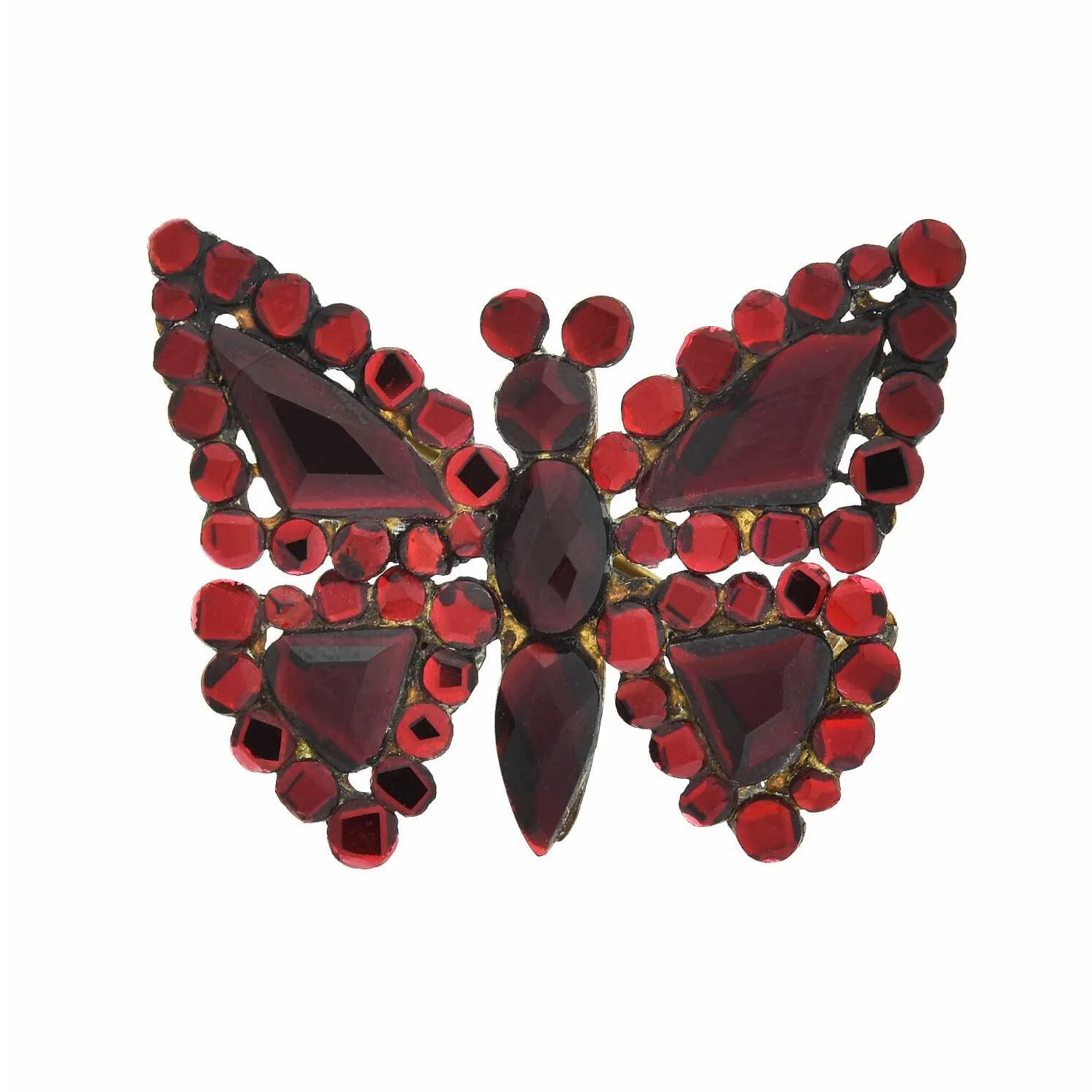 Early Victorian Brass Red Vauxhall Glass Butterfly Pin