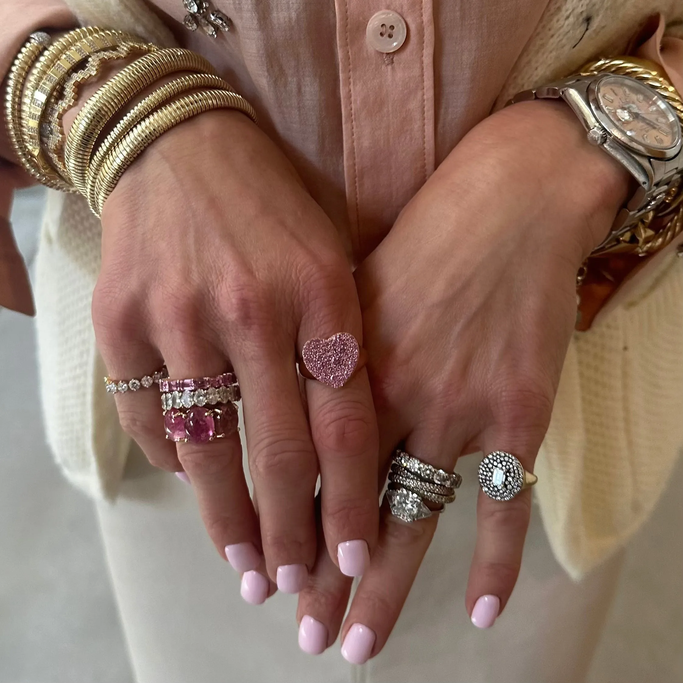 Emerald Cut & Bubble Mosaic Scattered Diamond Signet Ring