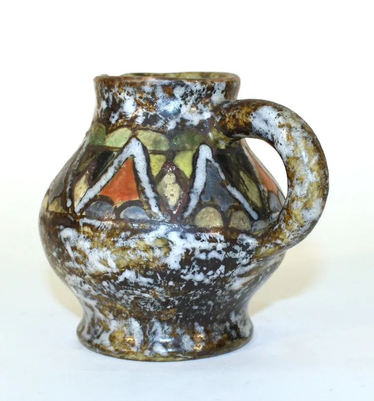 Enamel Glazed Polychrome Stoneware Pitcher