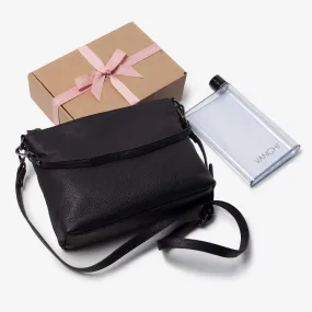 Everyday Leather Crossbody Bag   Bottle Gift Set - Black