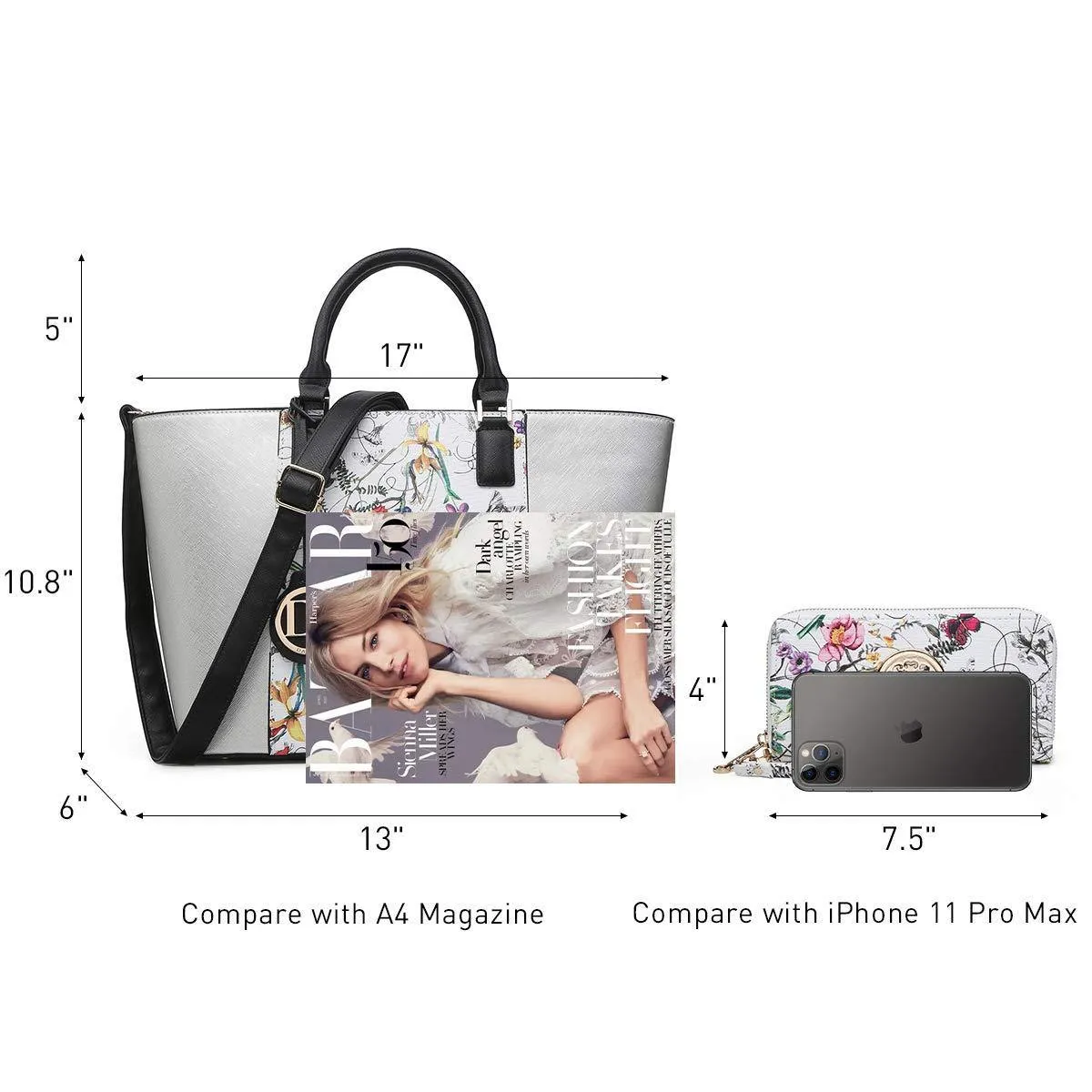 Fashion Stitching Color Large Tote Bag with Matching Wallet l Dasein