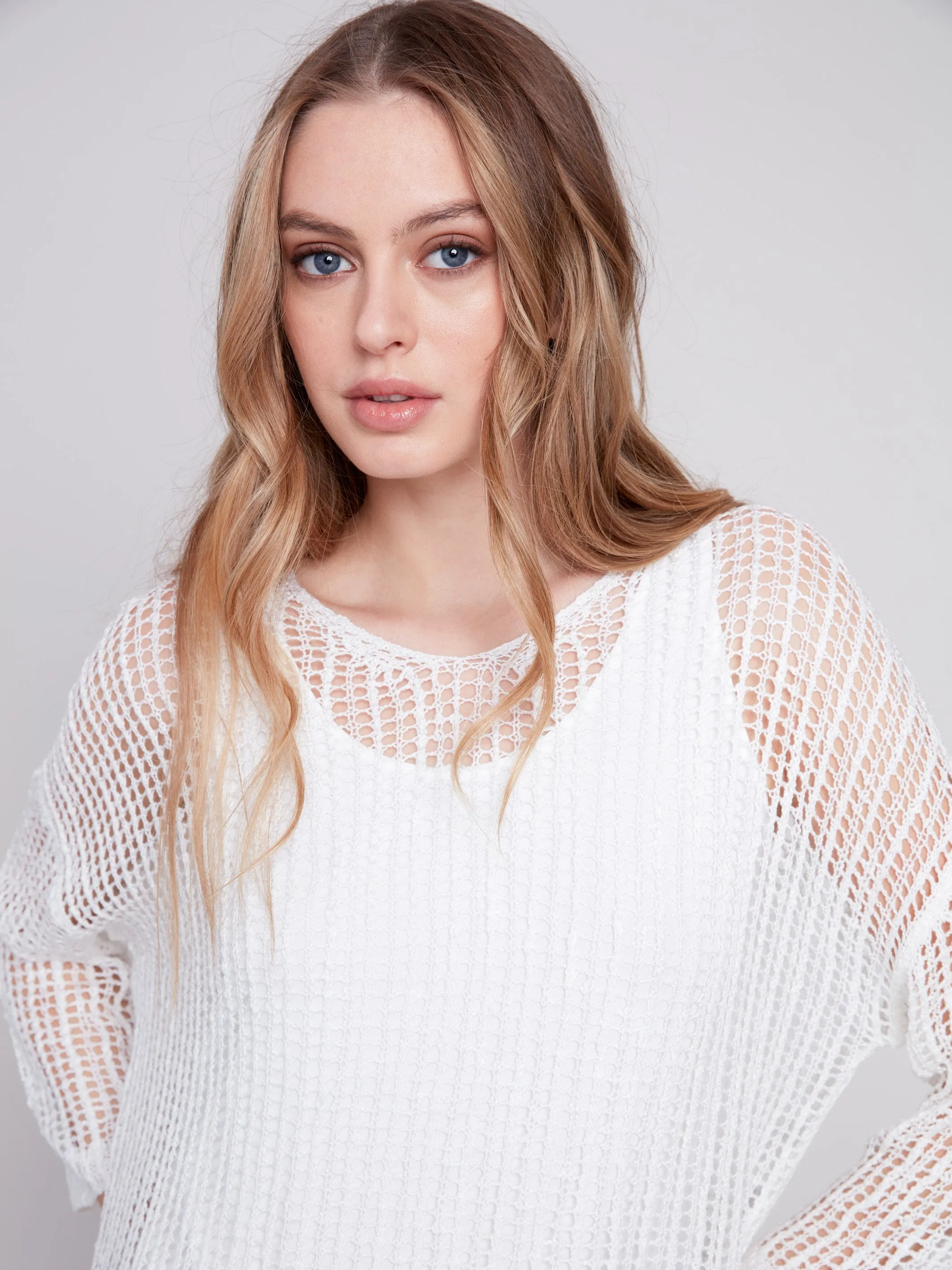 Fishnet Crochet Sweater - White