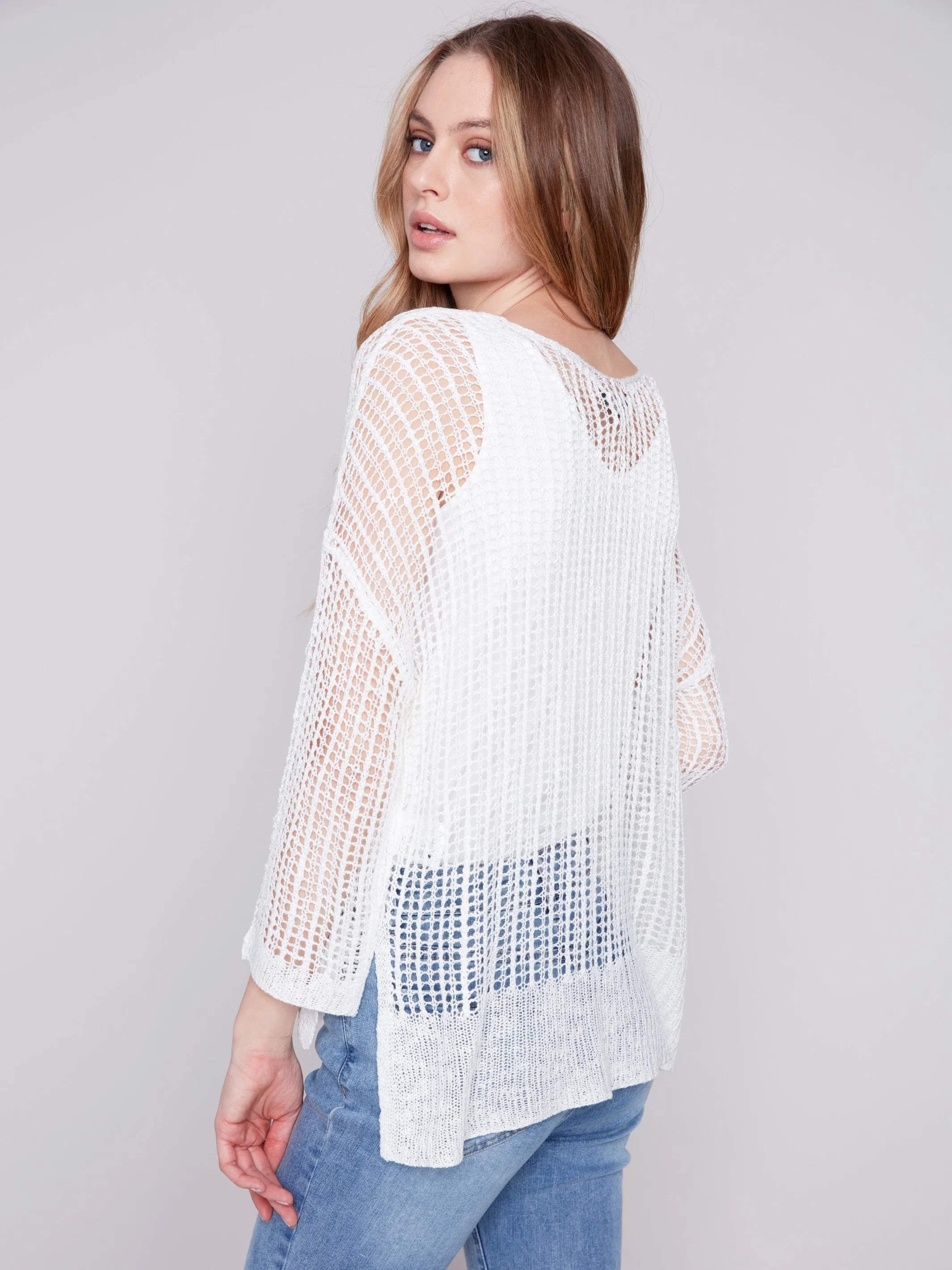 Fishnet Crochet Sweater - White