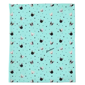 Frenchie Blanket |  French Bulldogs and stars on Aqua