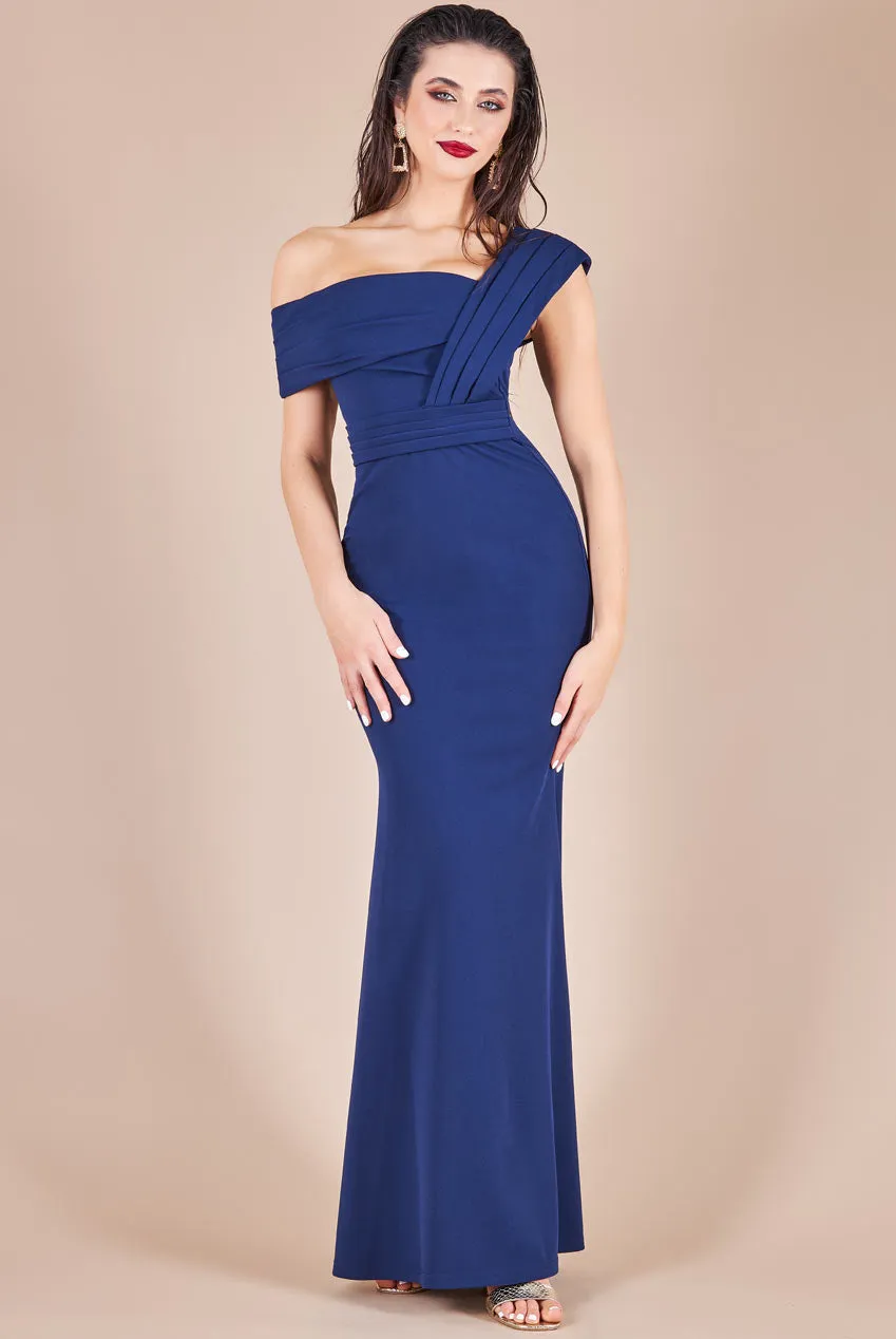 Goddiva One Shoulder Scuba Maxi Dress