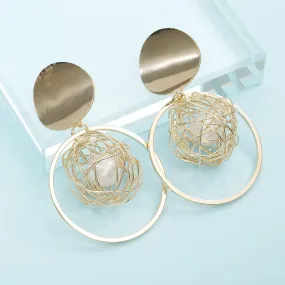 Gold Ball Of Pearl Drop Fashion Earrings