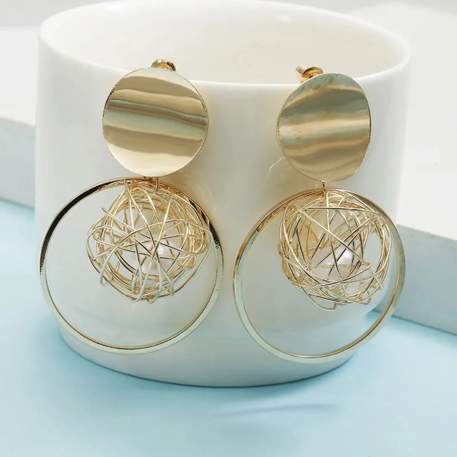 Gold Ball Of Pearl Drop Fashion Earrings