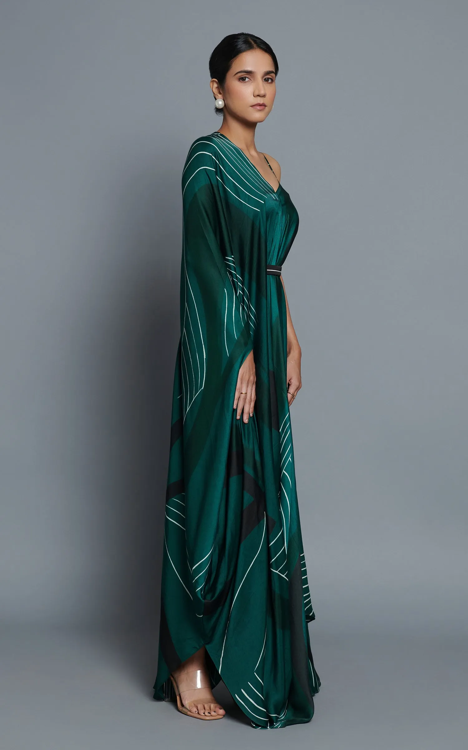 Green Abstract Printed V Neck Drape