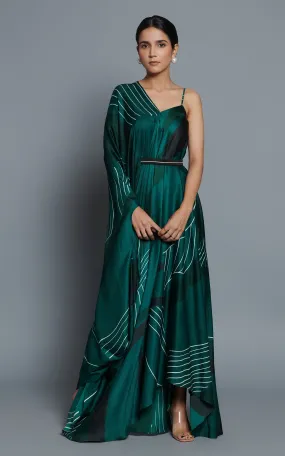 Green Abstract Printed V Neck Drape