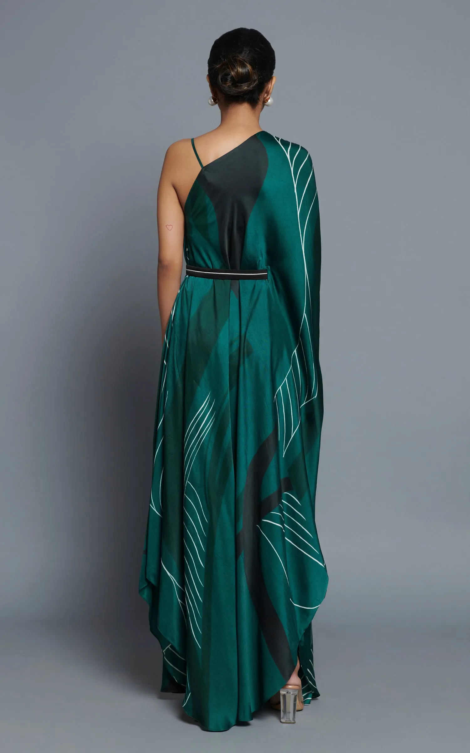 Green Abstract Printed V Neck Drape